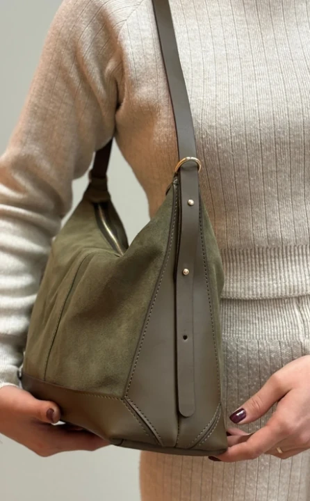 Mini Çantalı Hakiki Deri Çanta - Haki