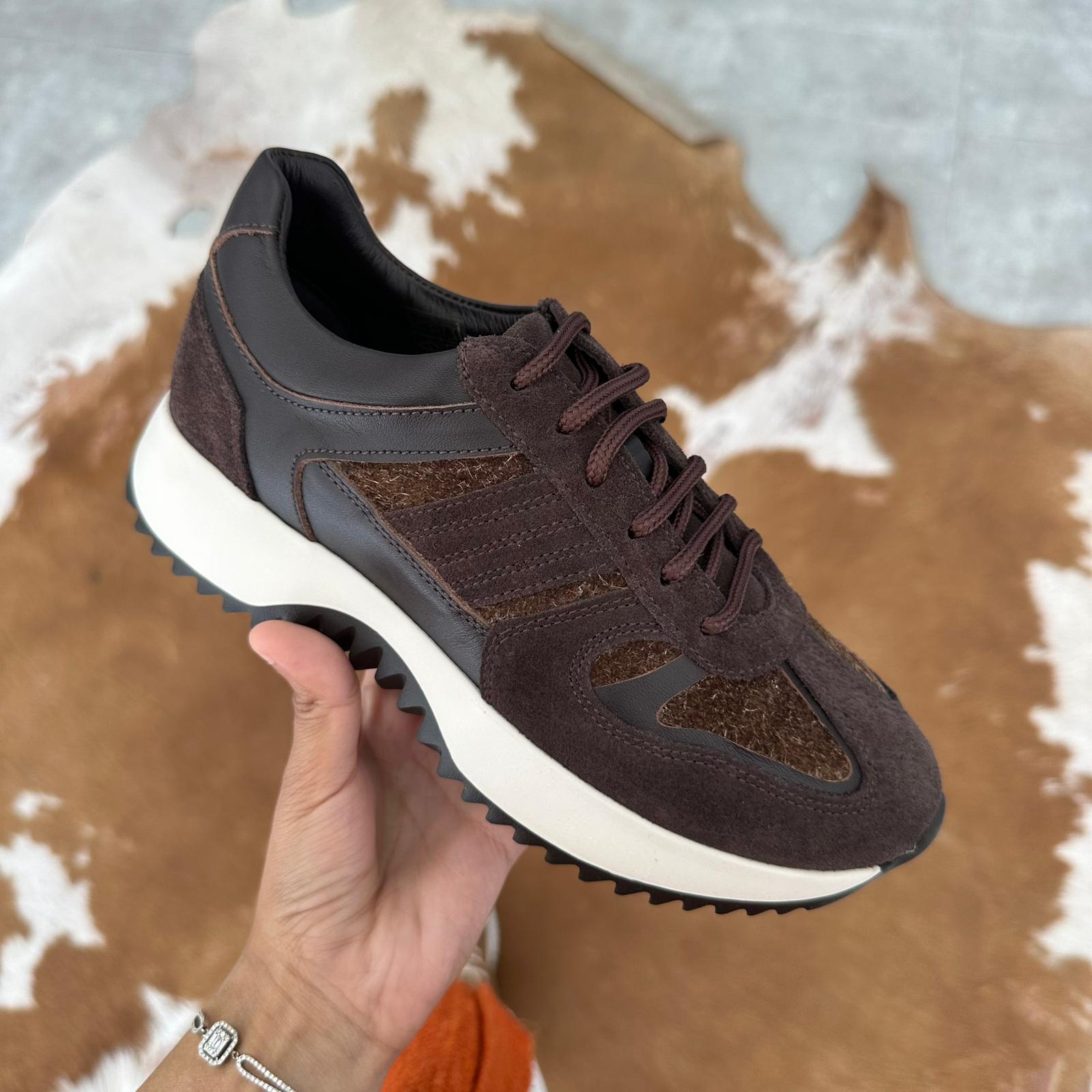 Hakiki Deri Eva Taban Sneaker - Kahve