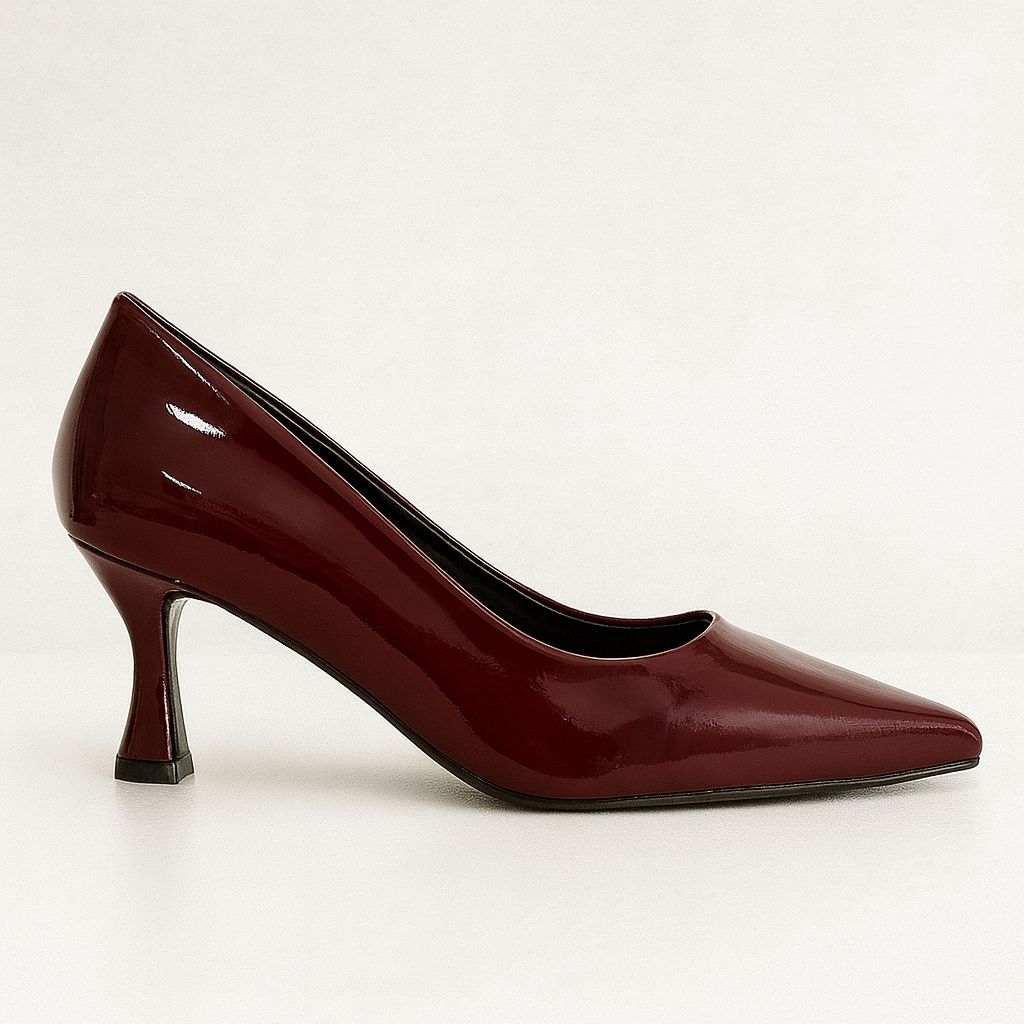 Hakiki Kırık Rugan Deri Stiletto - Bordo