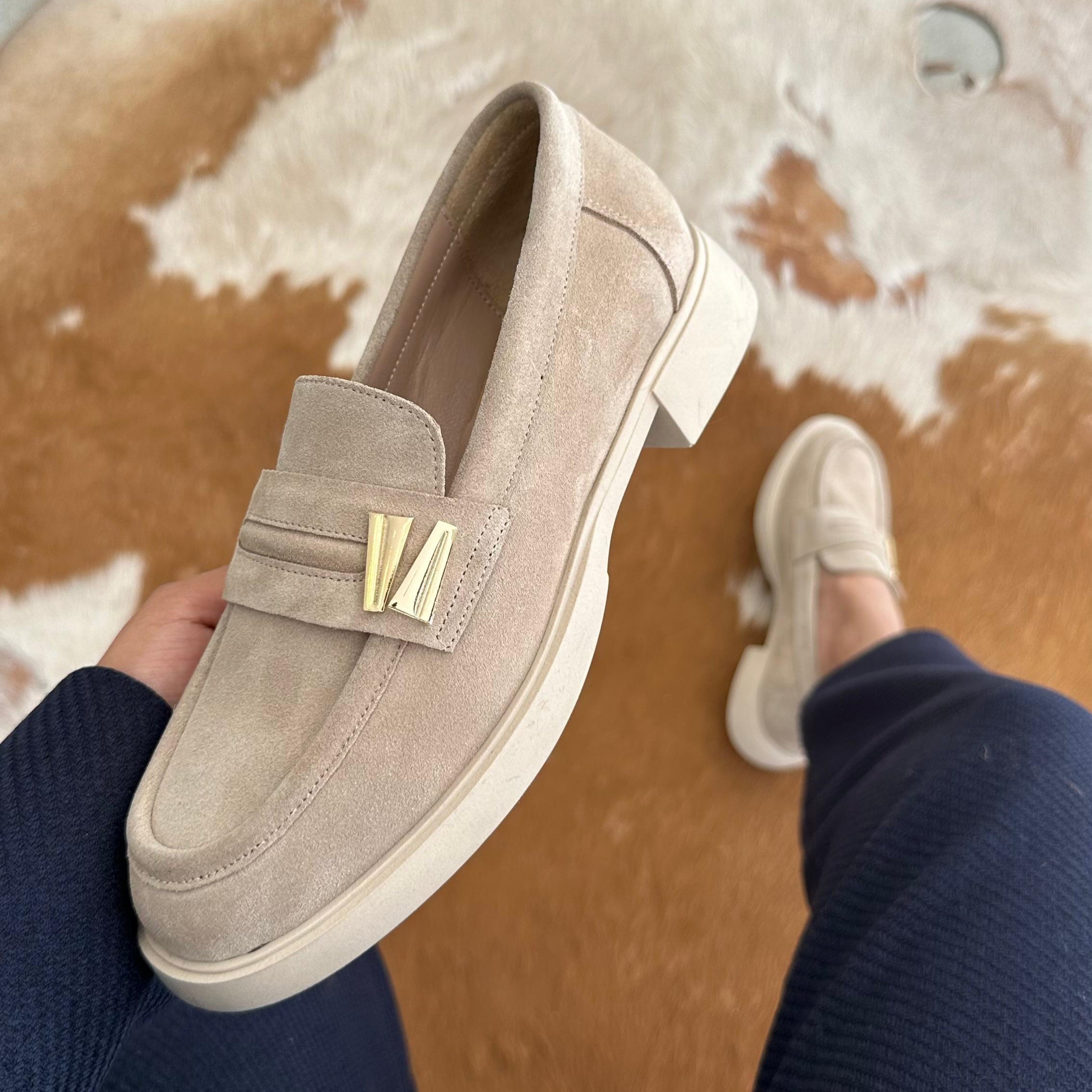 Hakiki Deri Loafer - Bej Süet