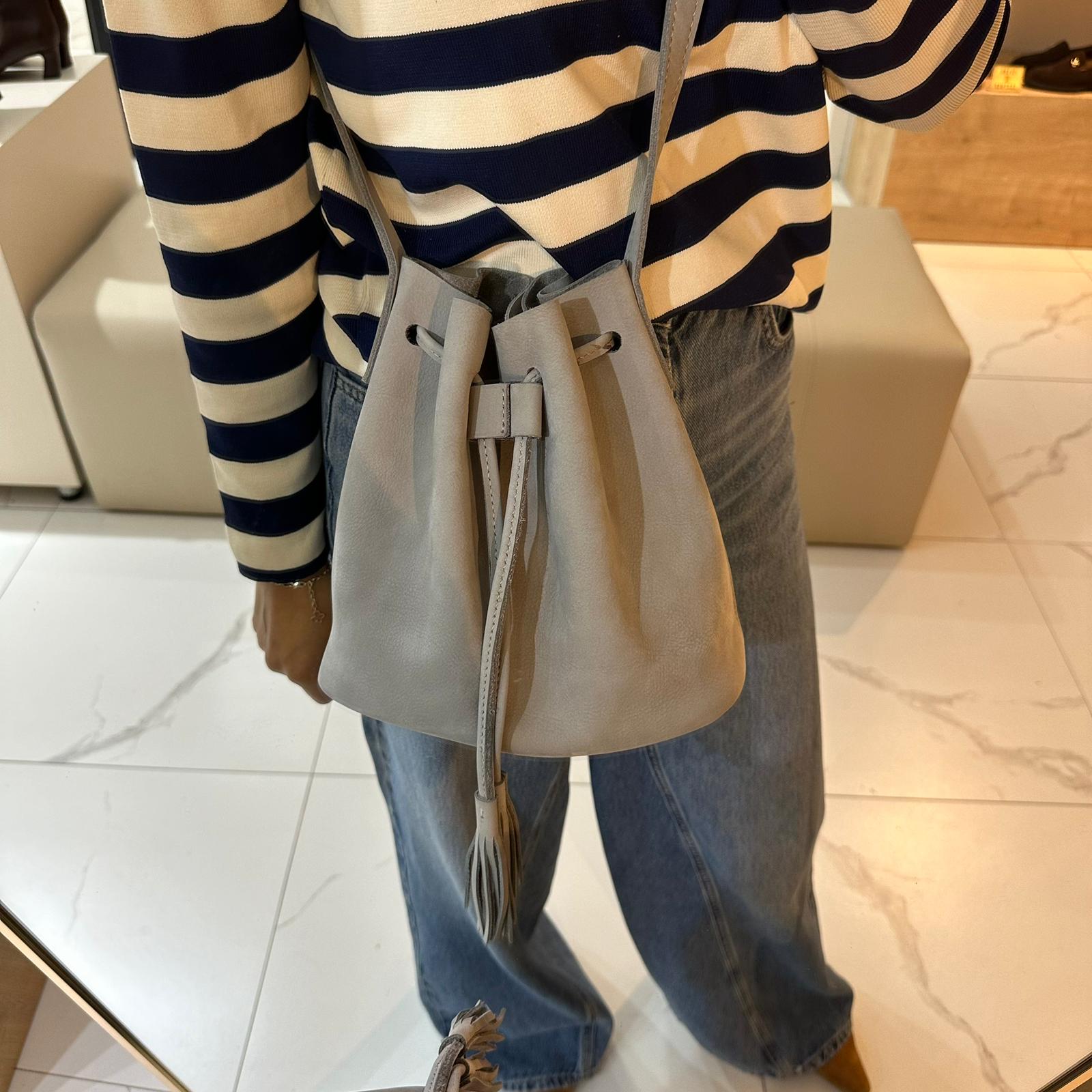 Hakiki Deri Büzgülü Çanta - Gri