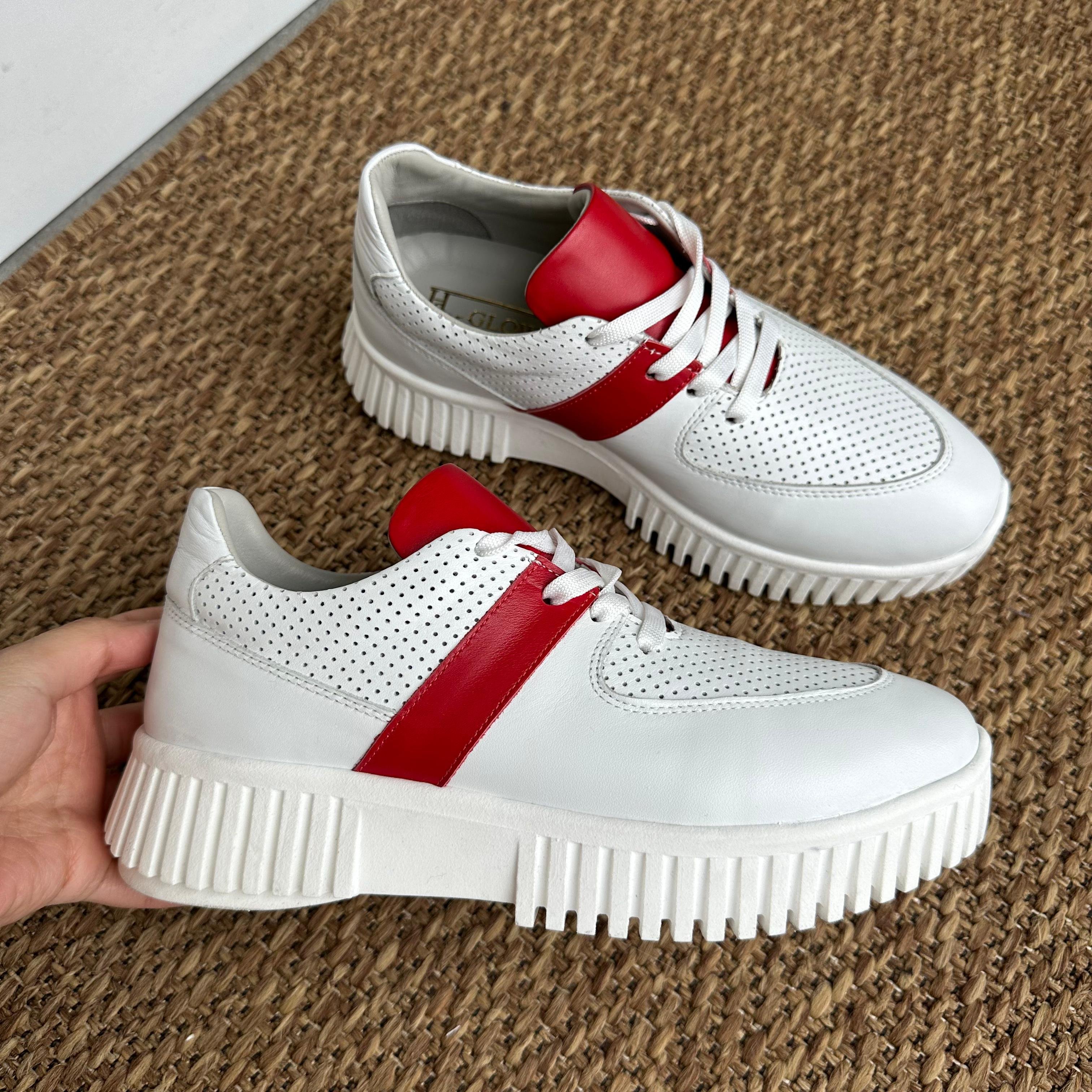 Bağcıklı Deri Sneaker - Kırmızı
