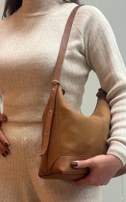 Mini Çantalı Hakiki Deri Çanta - Taba