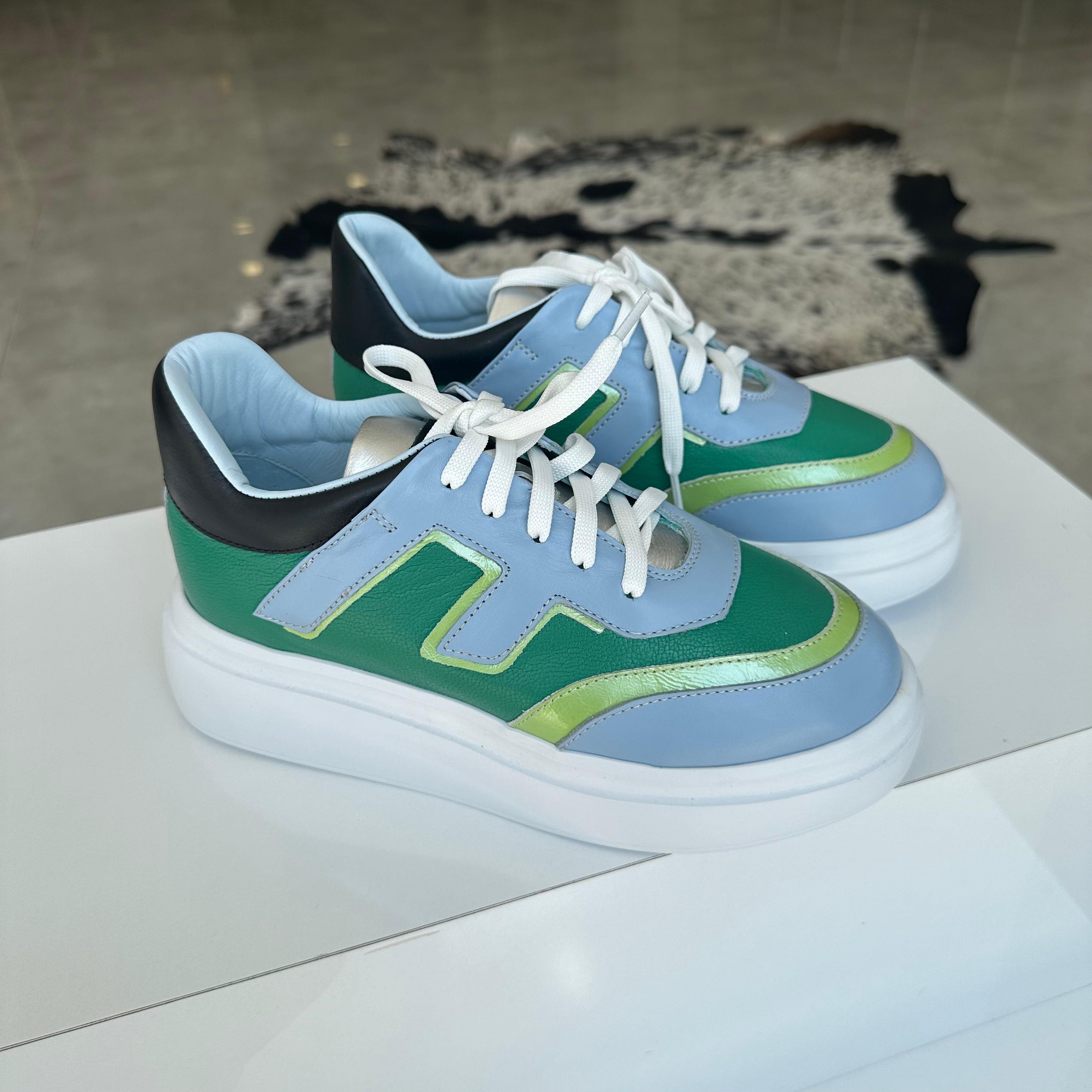 Hafif Taban Deri Sneaker - Yeşil