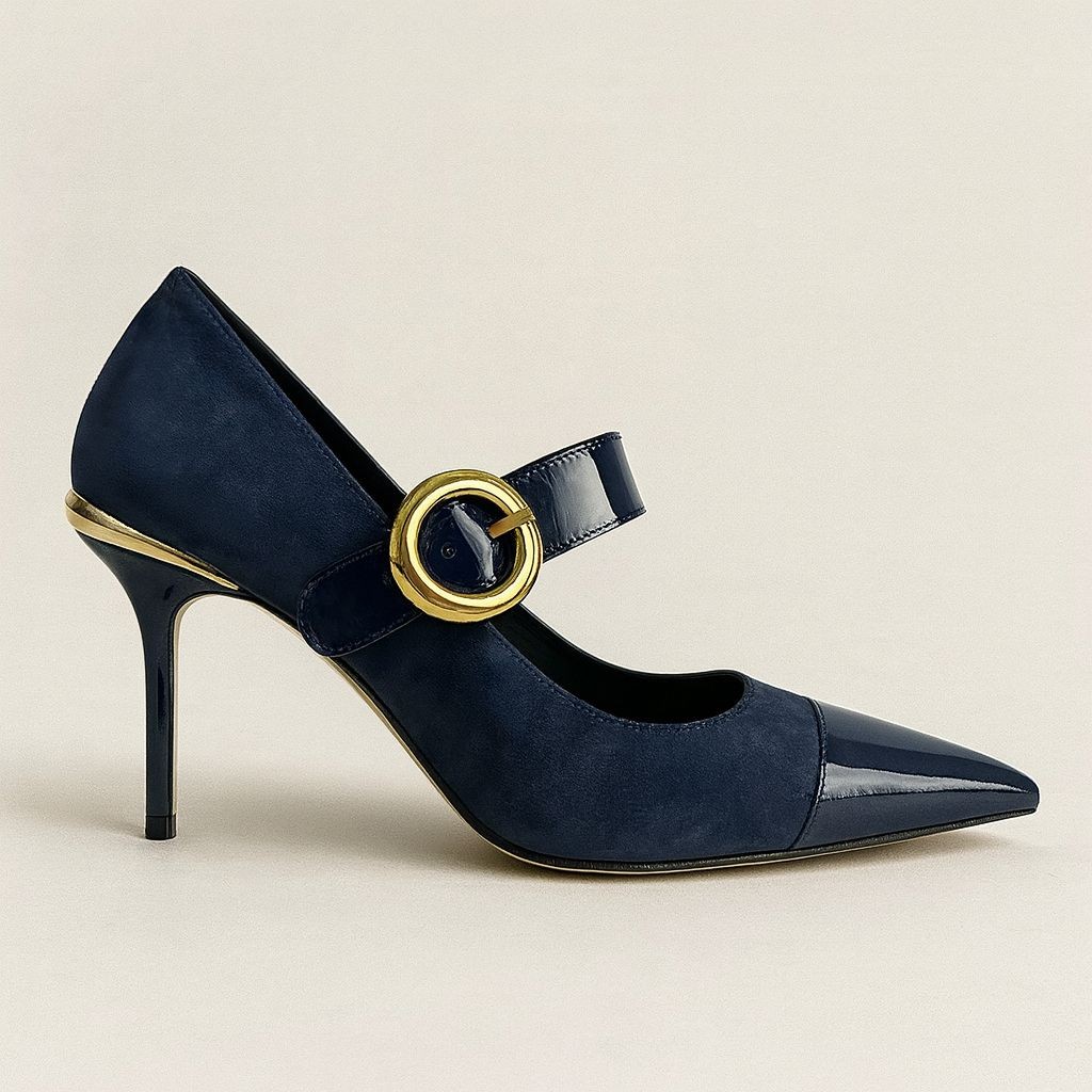 Gold Topuk Detaylı Stiletto - Lacivert