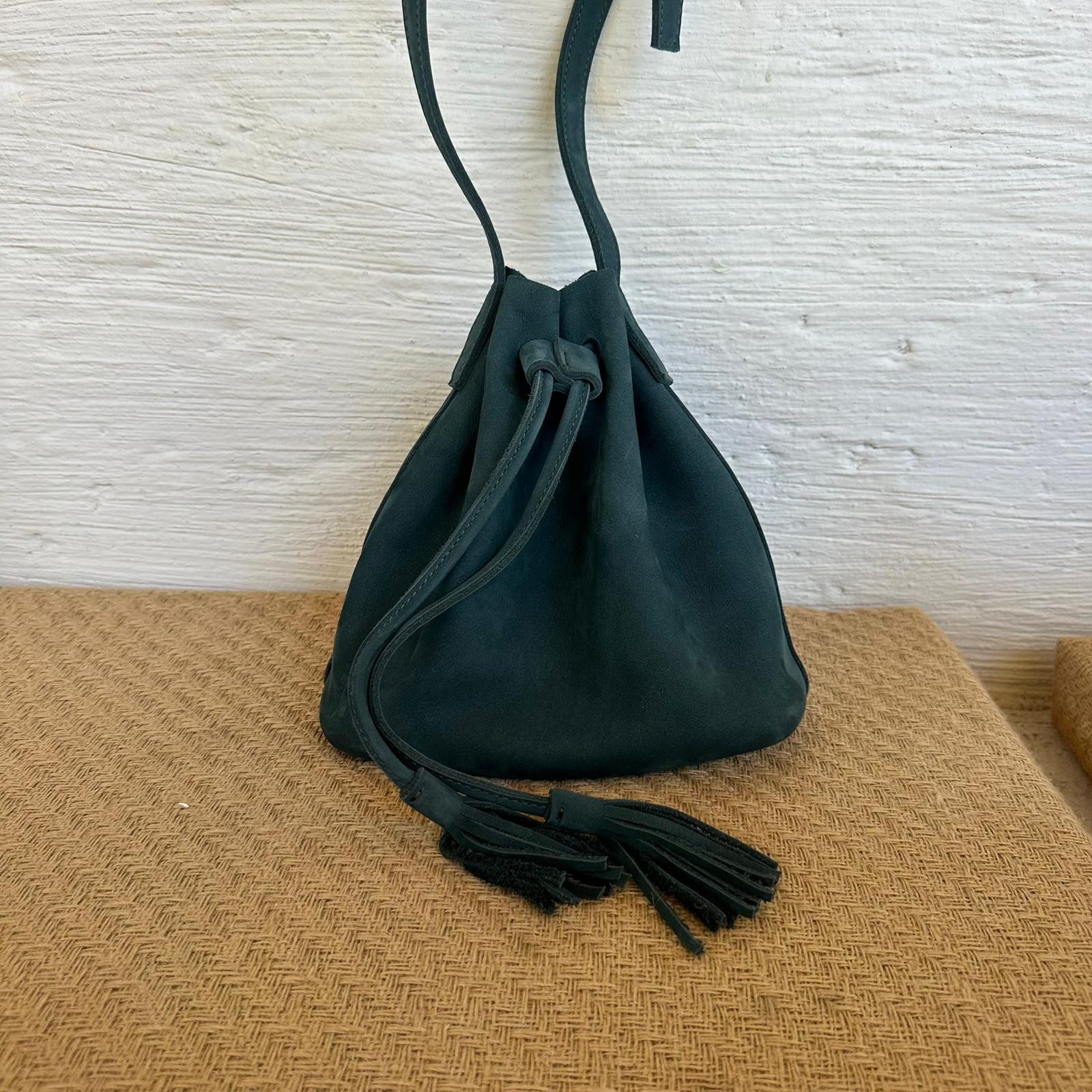 Hakiki Deri Büzgülü Çanta - Yeşil