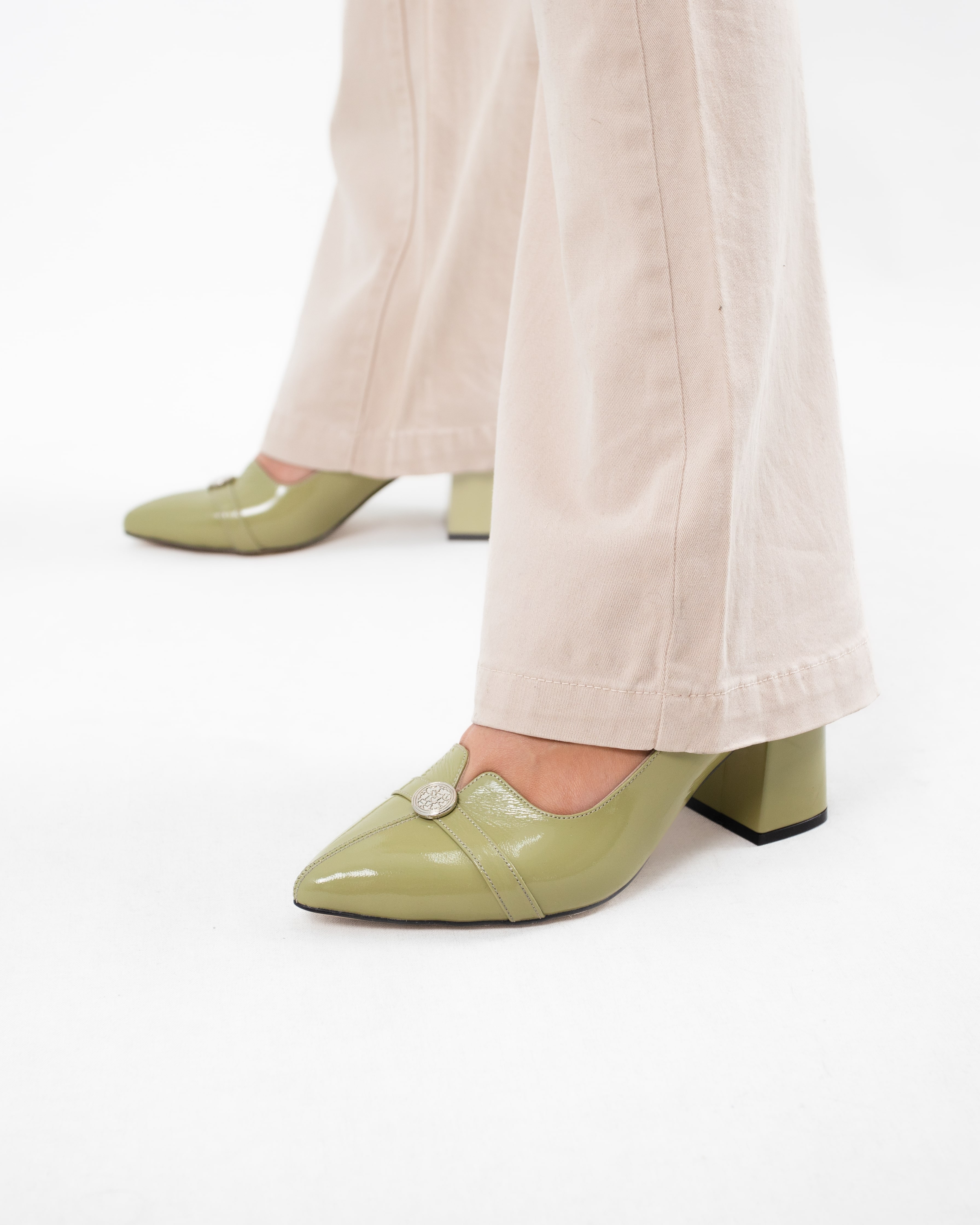 Rugan Kalın Topuklu Stiletto - Yeşil