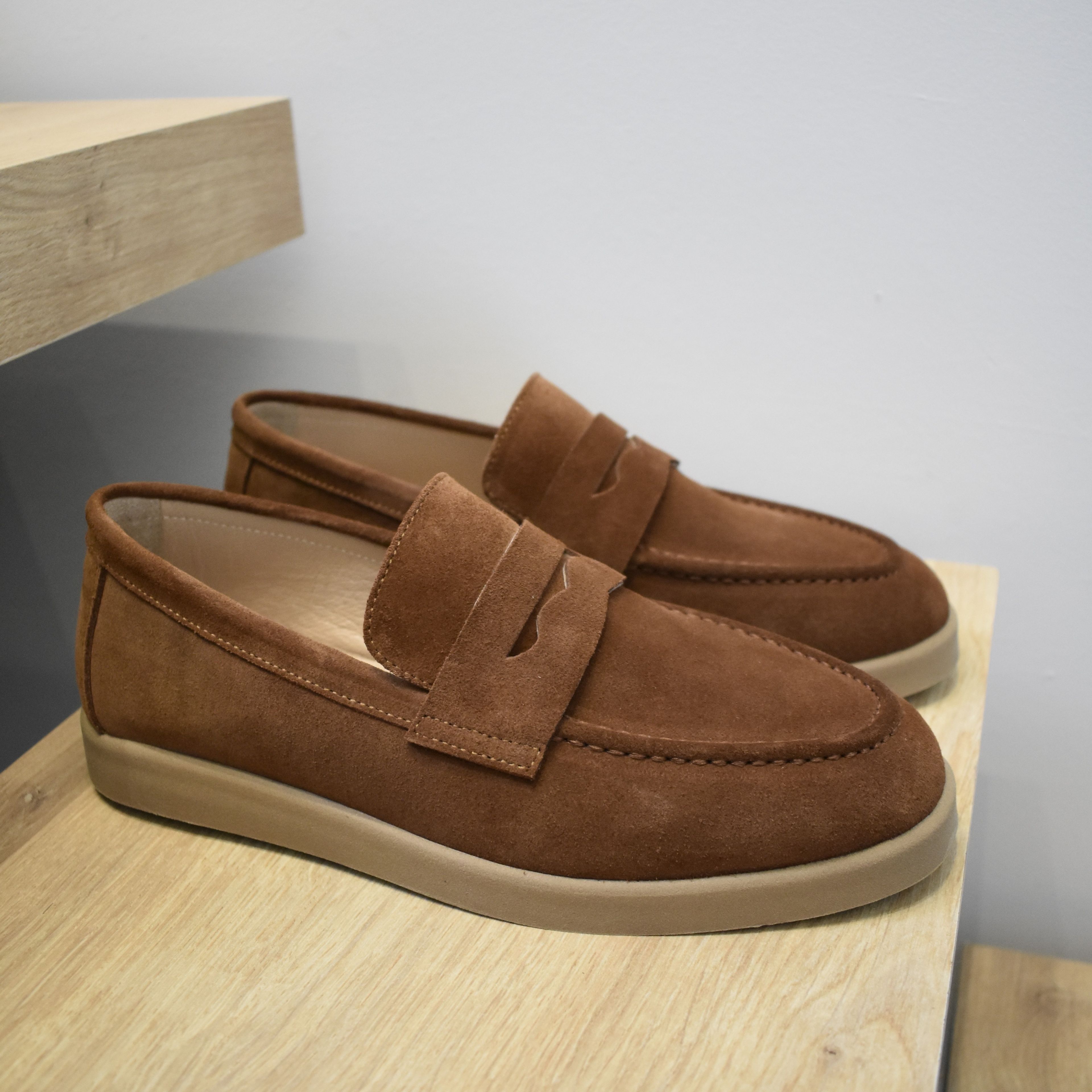 Hakiki Süet Deri Loafer - Taba