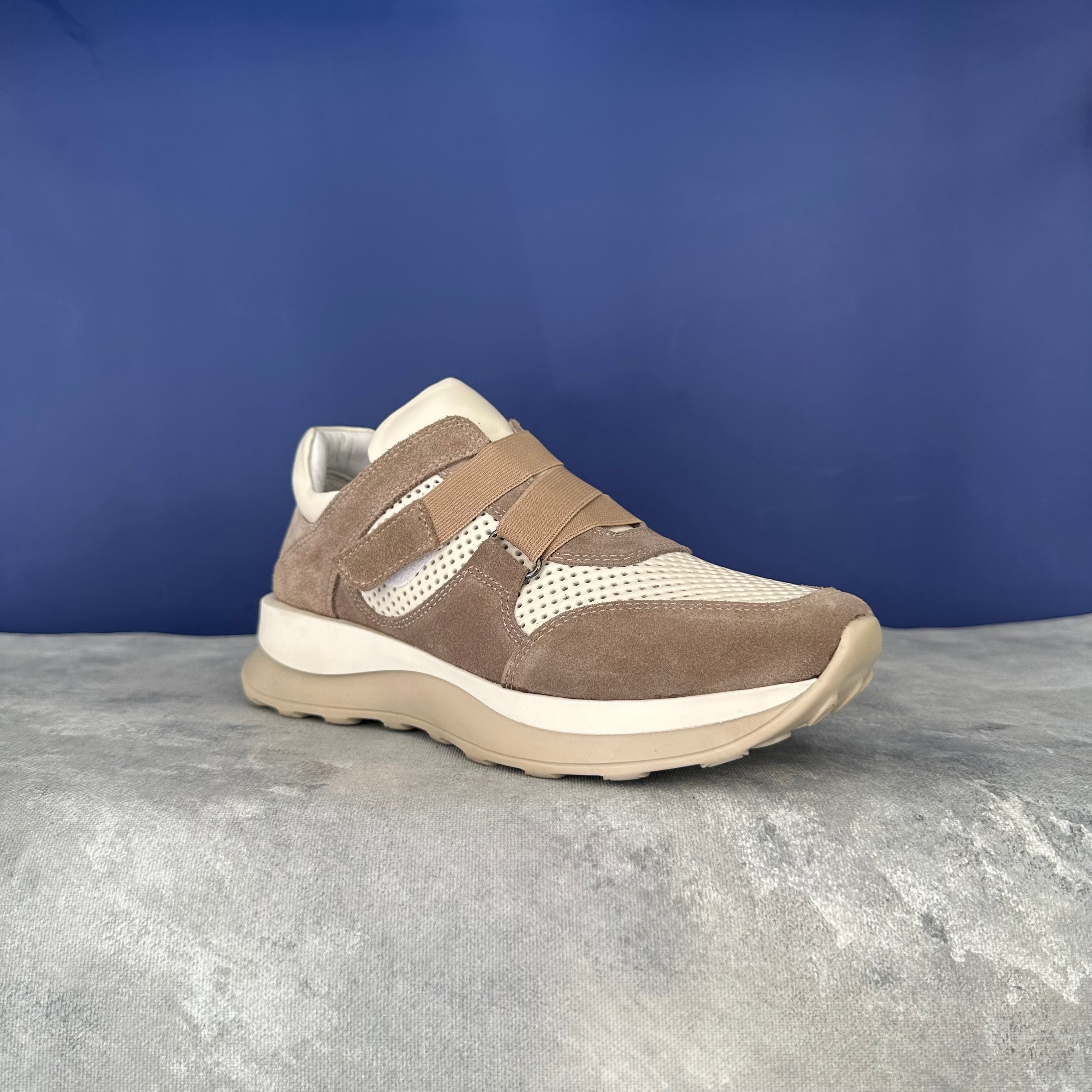 Cırtlı Hakiki Deri Sneaker - Bej