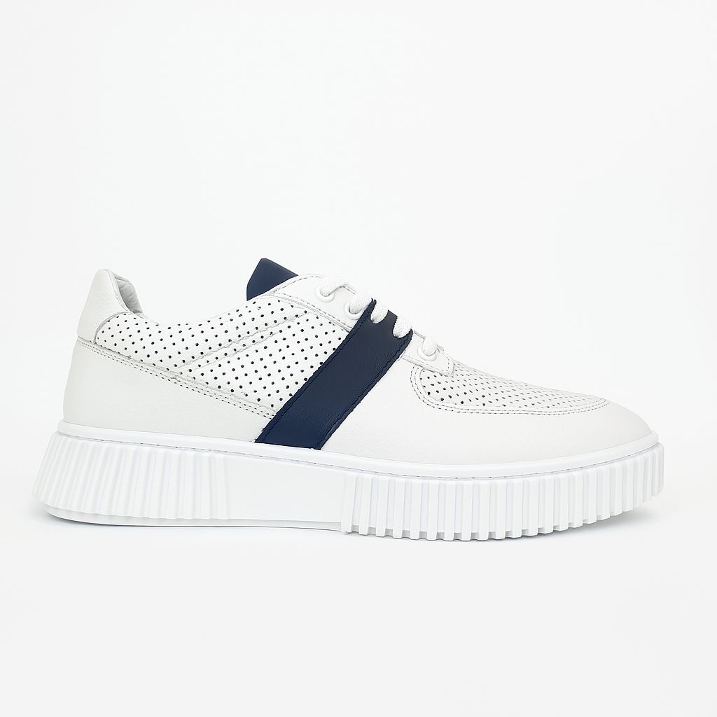 Bağcıklı Sneaker Hakiki Deri - Lacivert