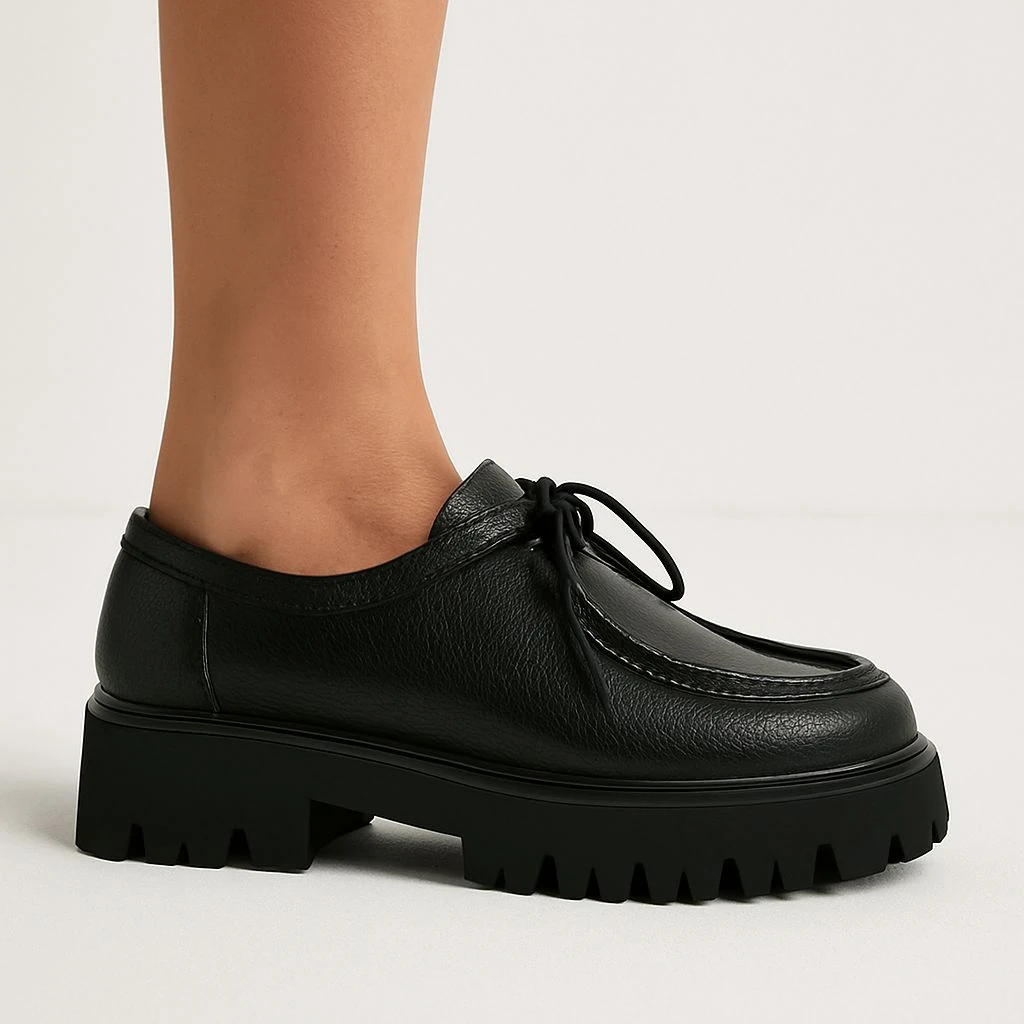 Hakiki Deri Bağcıklı Loafer - Siyah