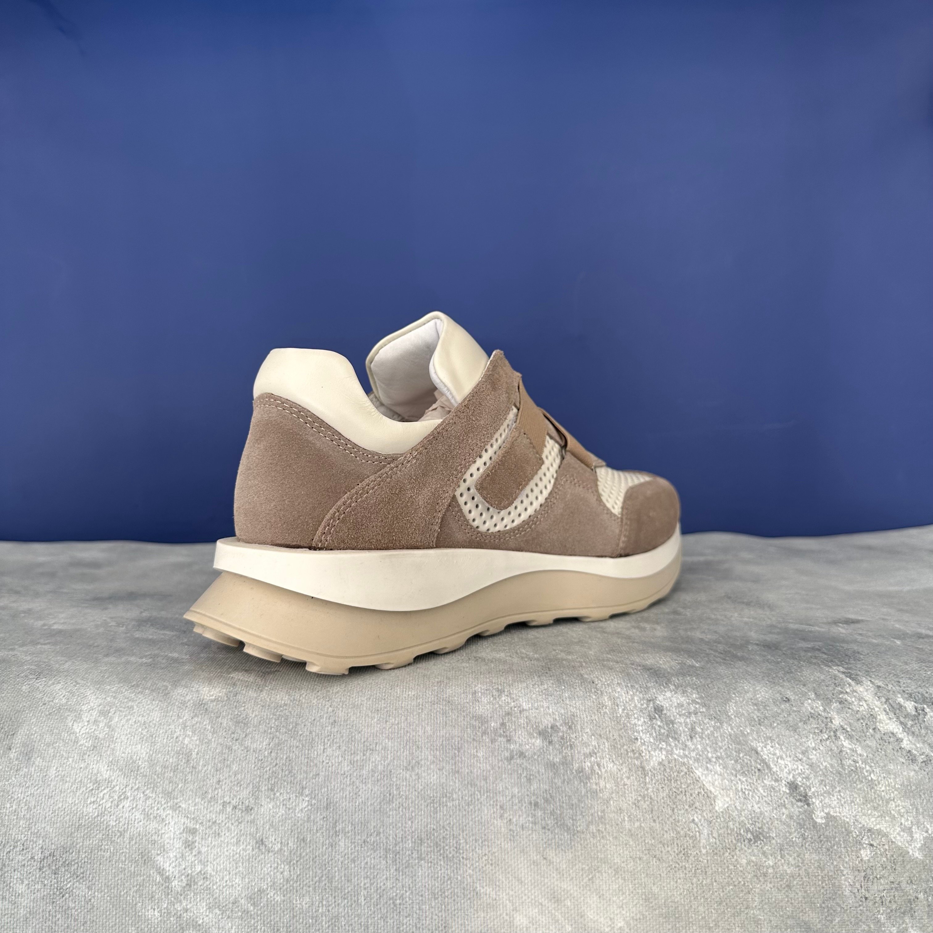 Cırtlı Hakiki Deri Sneaker - Bej