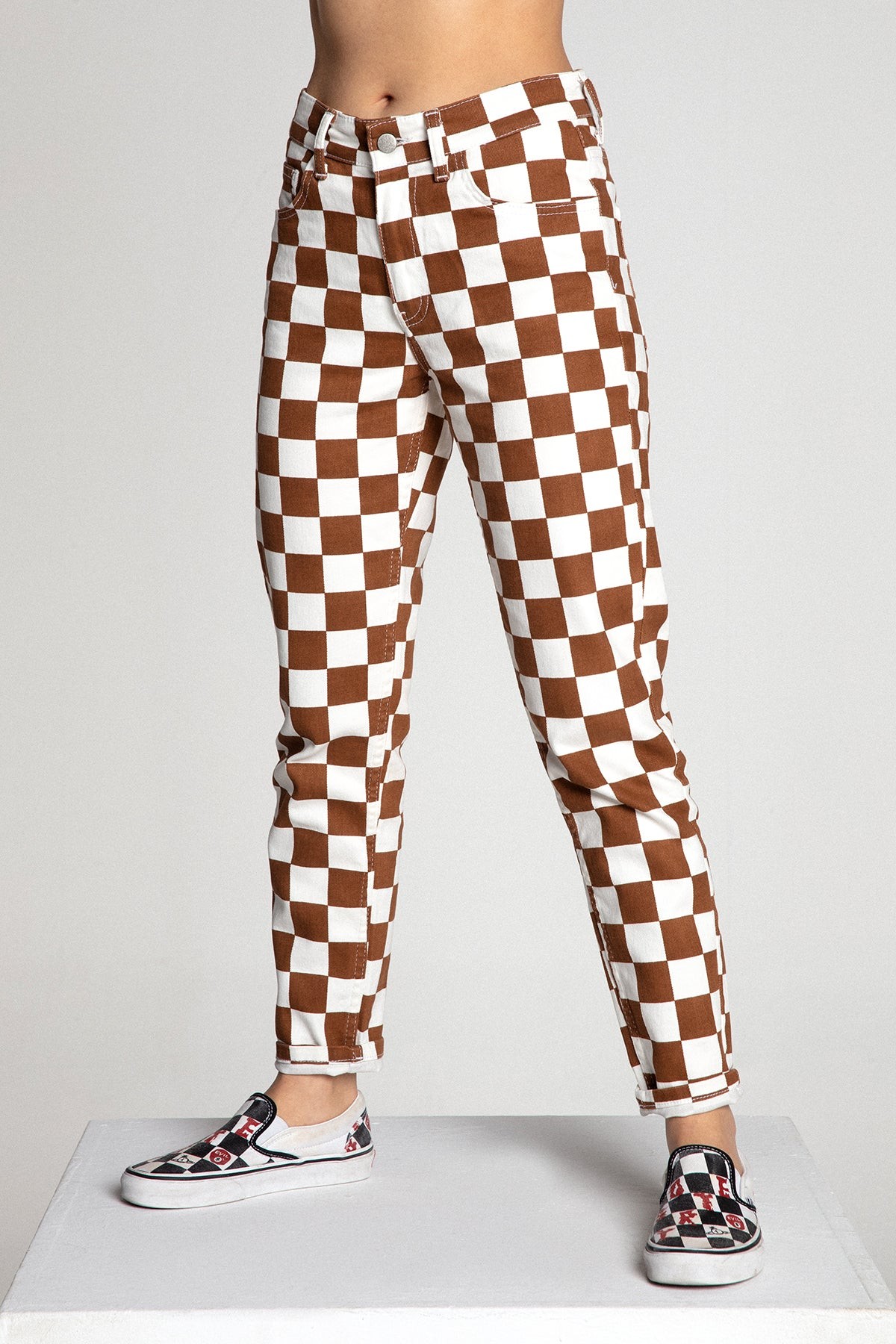 Pantolon Checkered Washed Brown