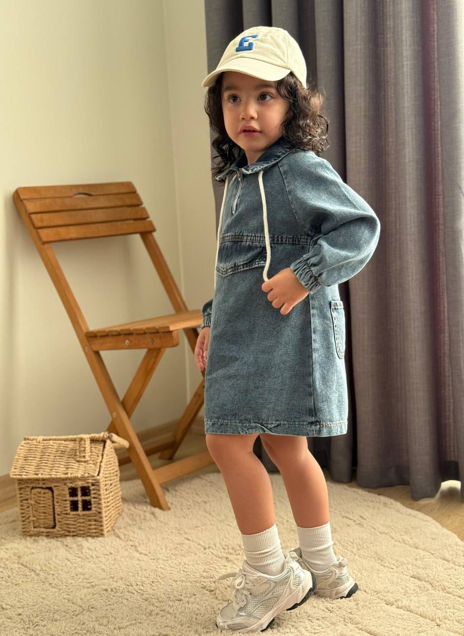 Yarım Fermuarlı Denim Elbise