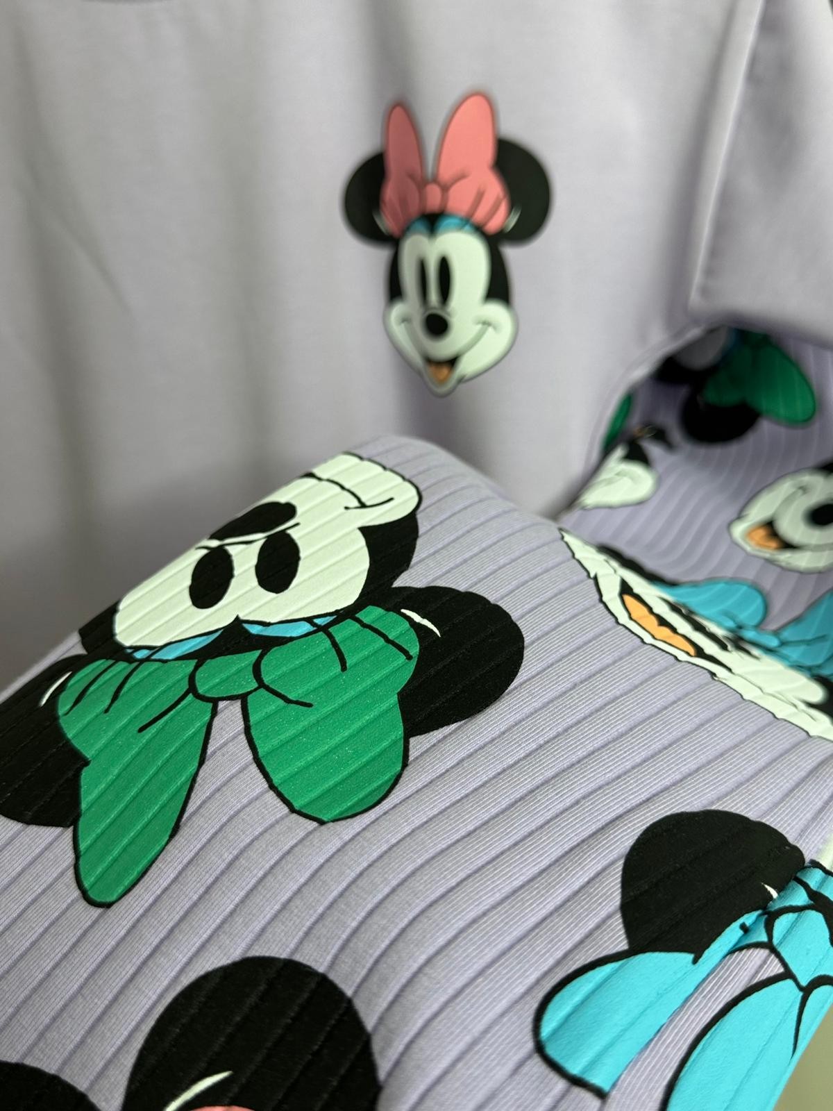 Mickey Mouse Baskılı Lila İspanyol Paça Taytlı Takım 