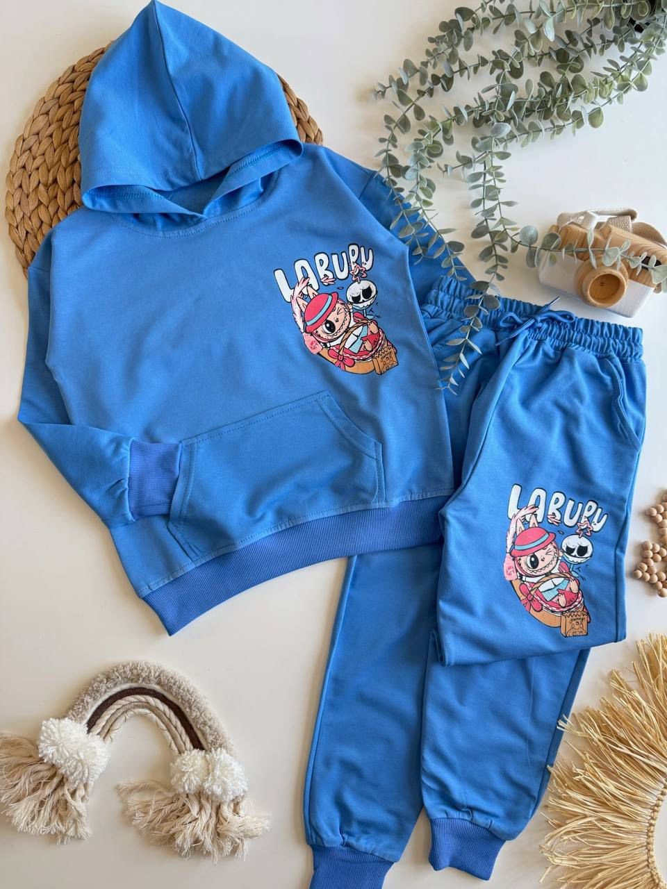 Labubu Baskılı Kapüşonlu Unisex Eşofman Takımı