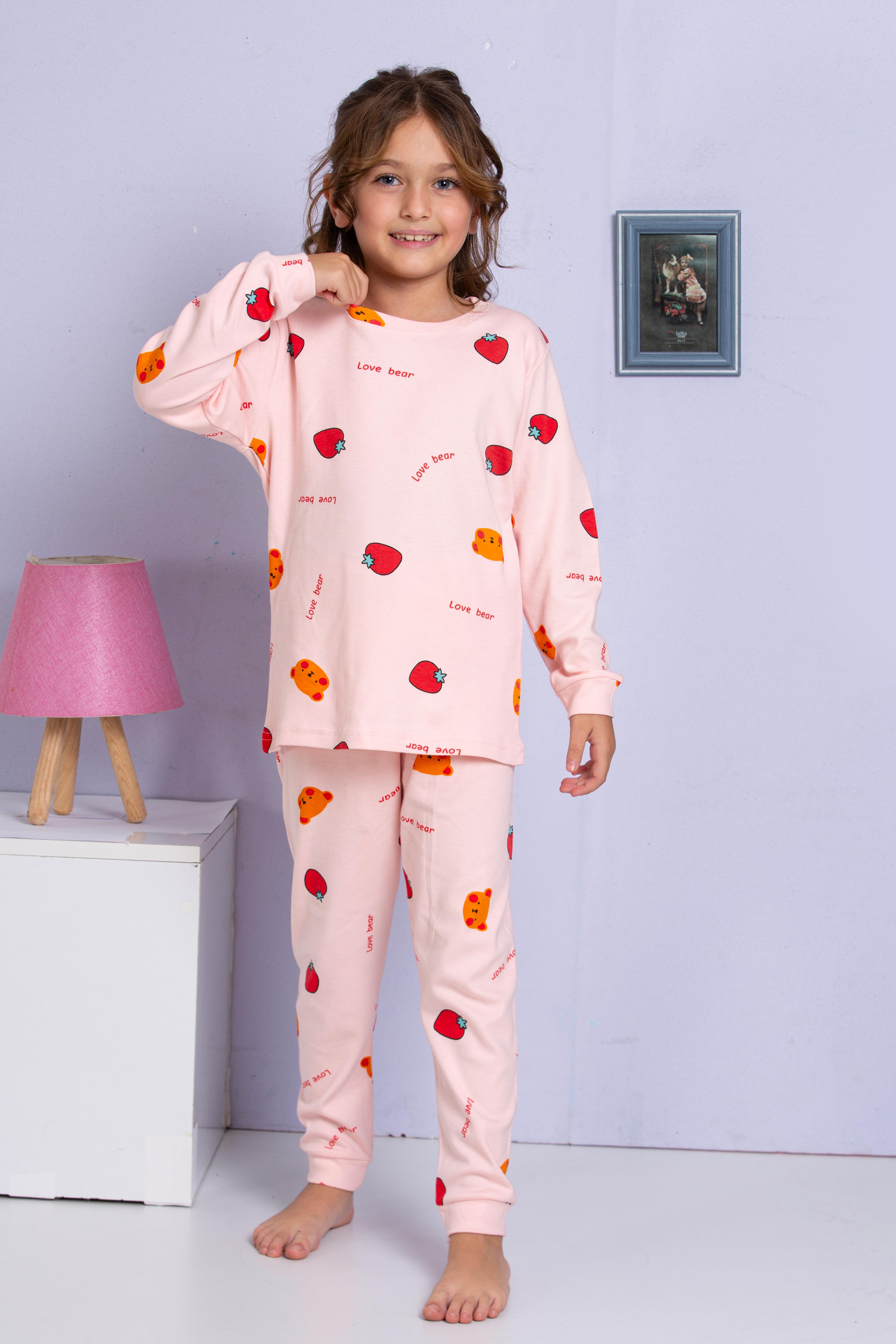 Minik Ayıcık Baskılı Kız Çocuk Pijama Takımı