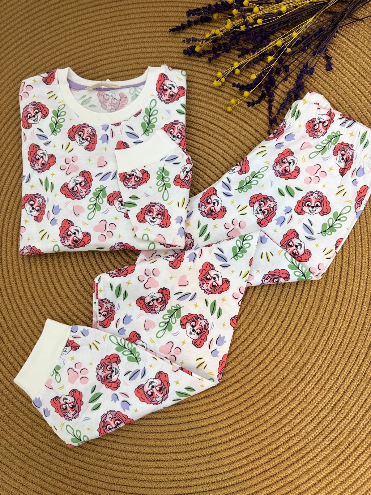 Köpek Baskılı Kız Çocuk Pijama Takımı 