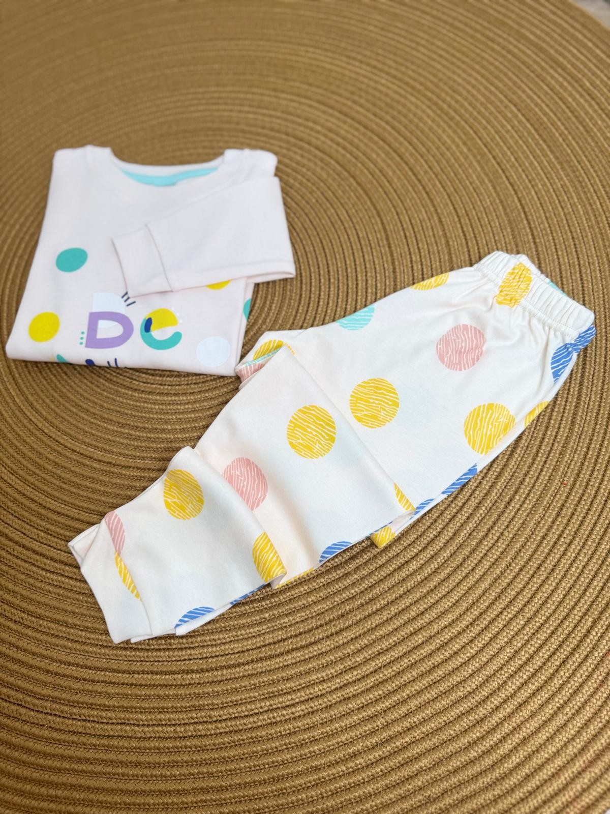 Renkli Daire Baskılı Kız Çocuk Pijama Takımı 