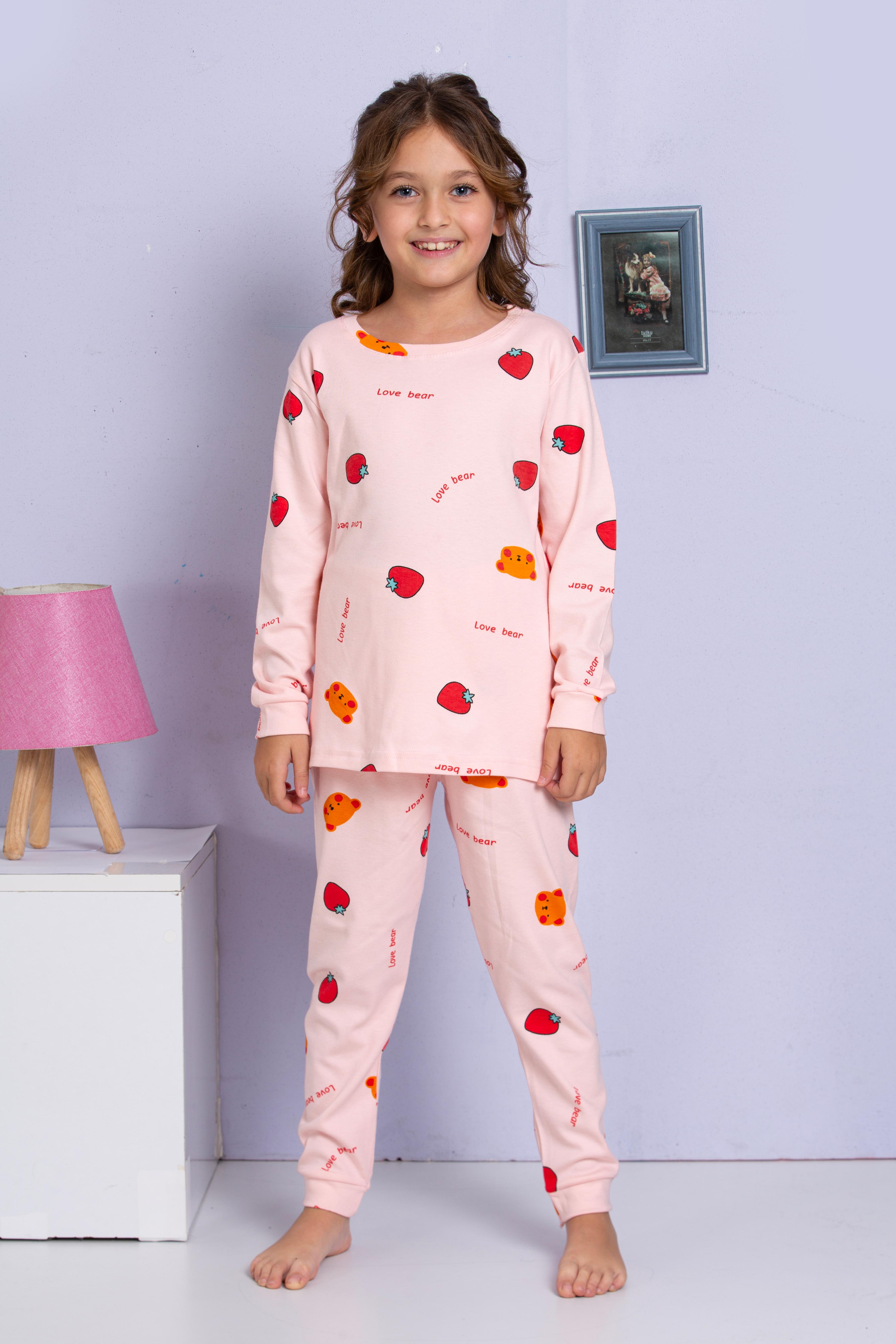 Minik Ayıcık Baskılı Kız Çocuk Pijama Takımı