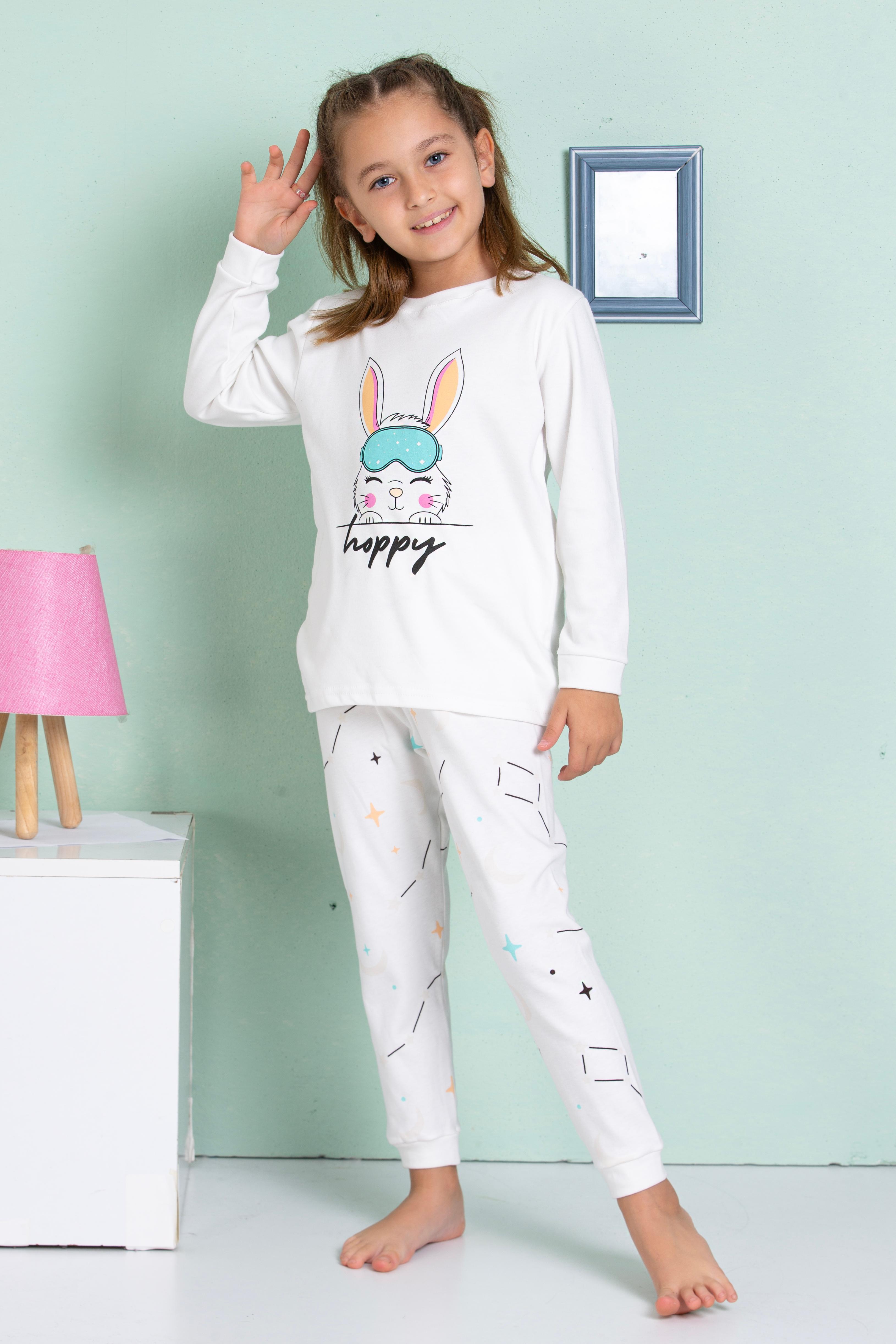 Tavşan Baskılı Kız Çocuk Pijama Takımı