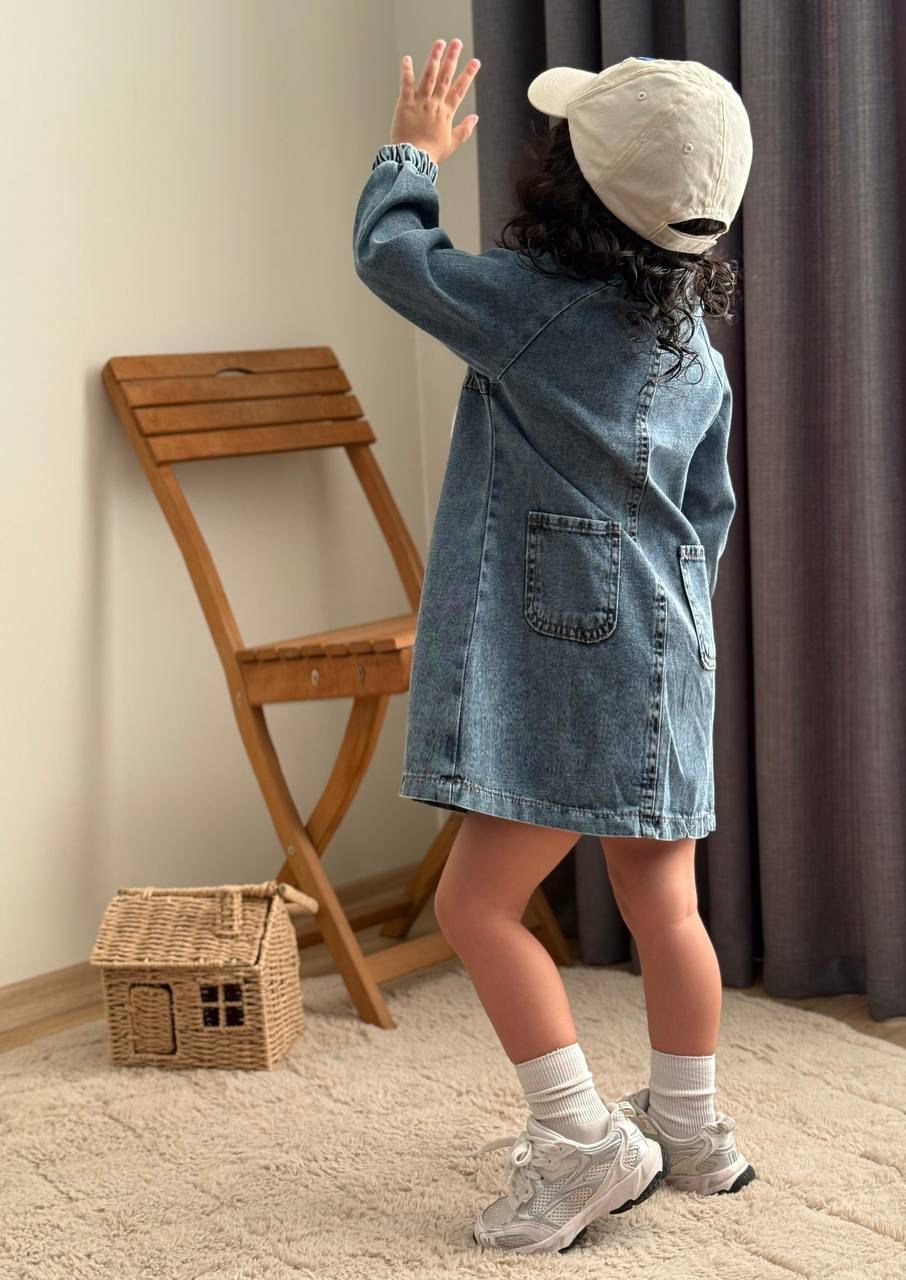 Yarım Fermuarlı Denim Elbise