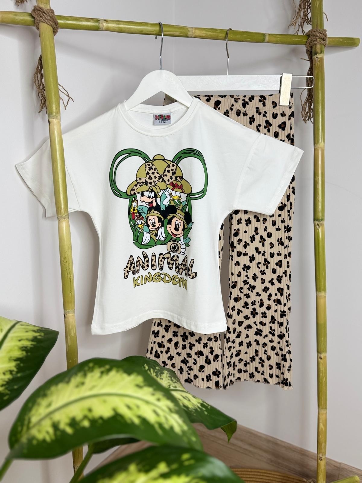 Leoparlı Mickey Baskılı Taytlı Takım 
