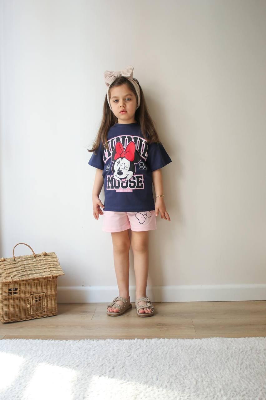 Minnie Mouse Baskılı Şortlu Takım 