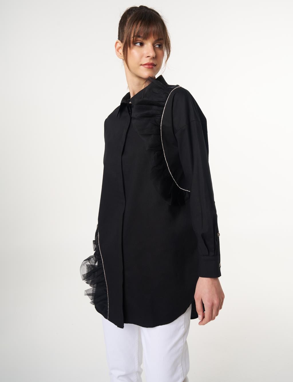 Kayra - Tül Detaylı Pamuklu Tunik