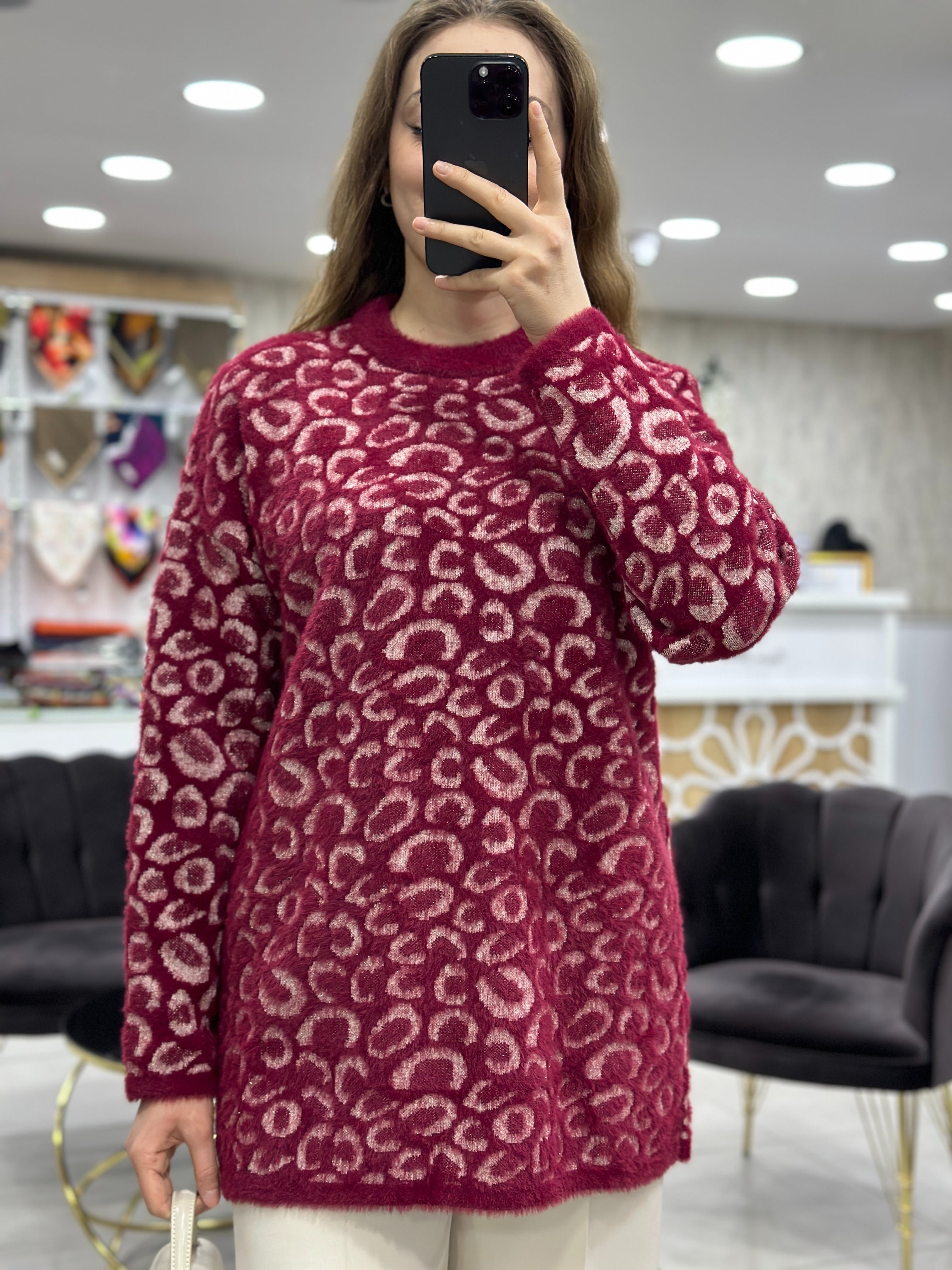 Simli Angora Leoparlı Tunik