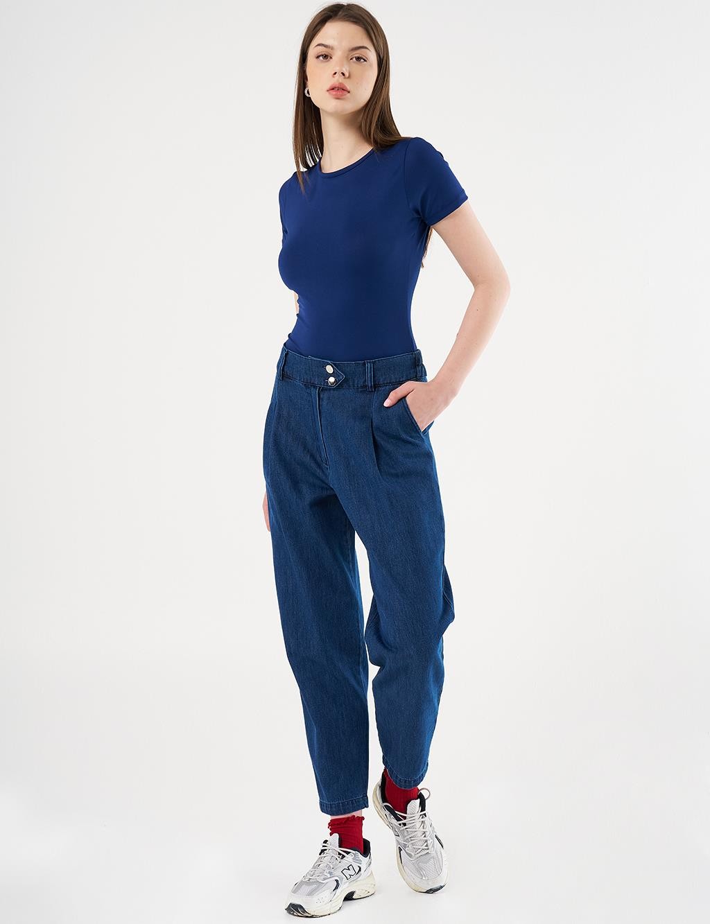 Kayra - Pileli Havuç Kesim Denim Pantolon
