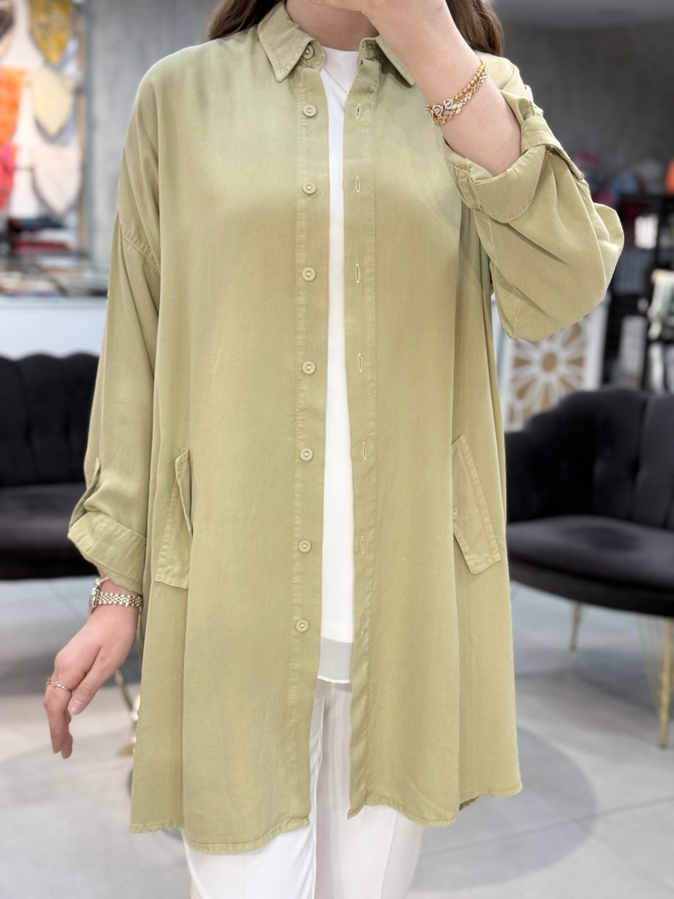 Kol Katlama Detaylı Oversize Tensel Tunik