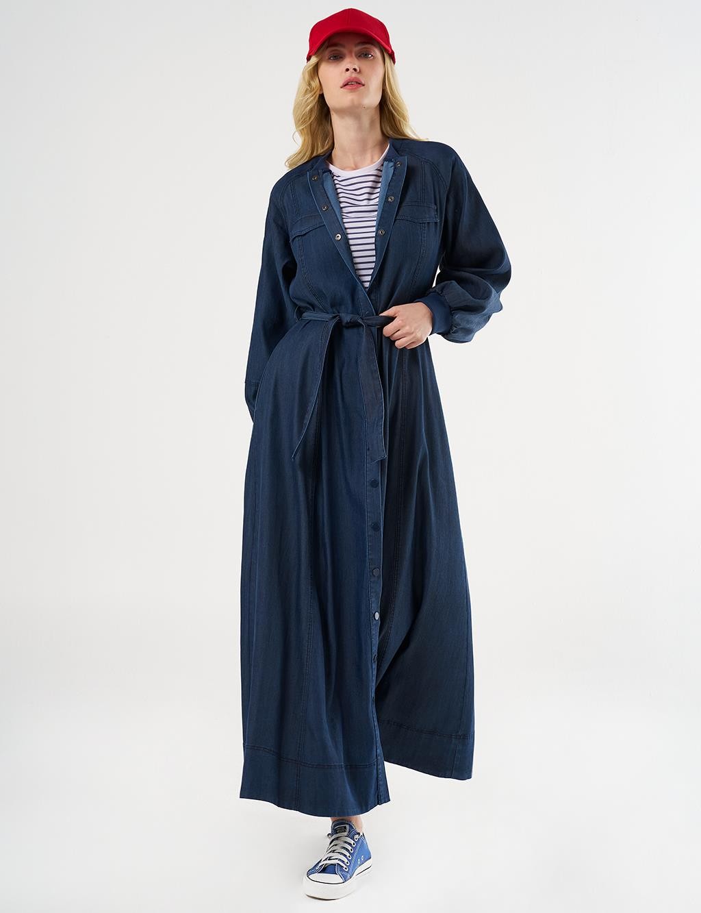 Kayra - Kapak Cepli Denim Elbise
