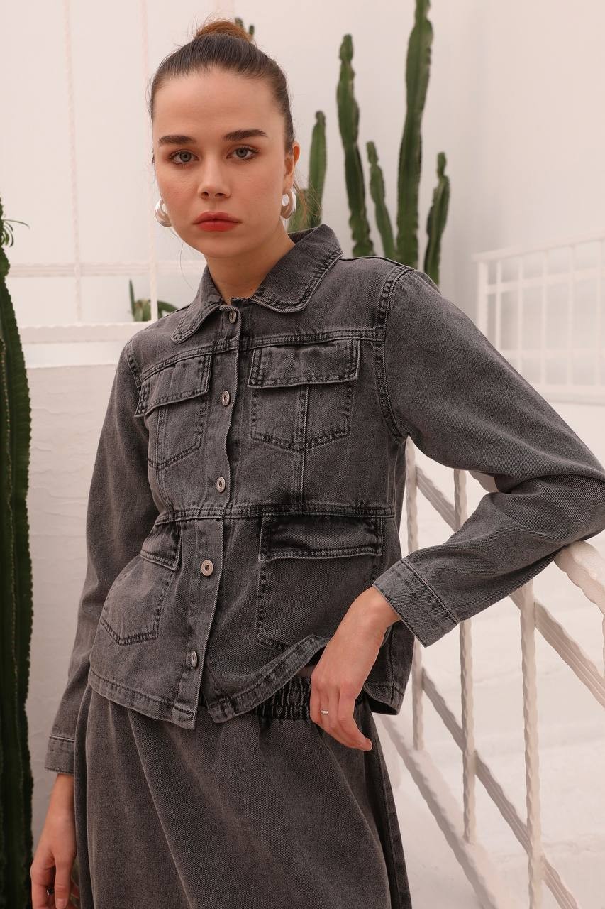 Magazin - Denim İkili Etekli Kot Takım - Antrasit