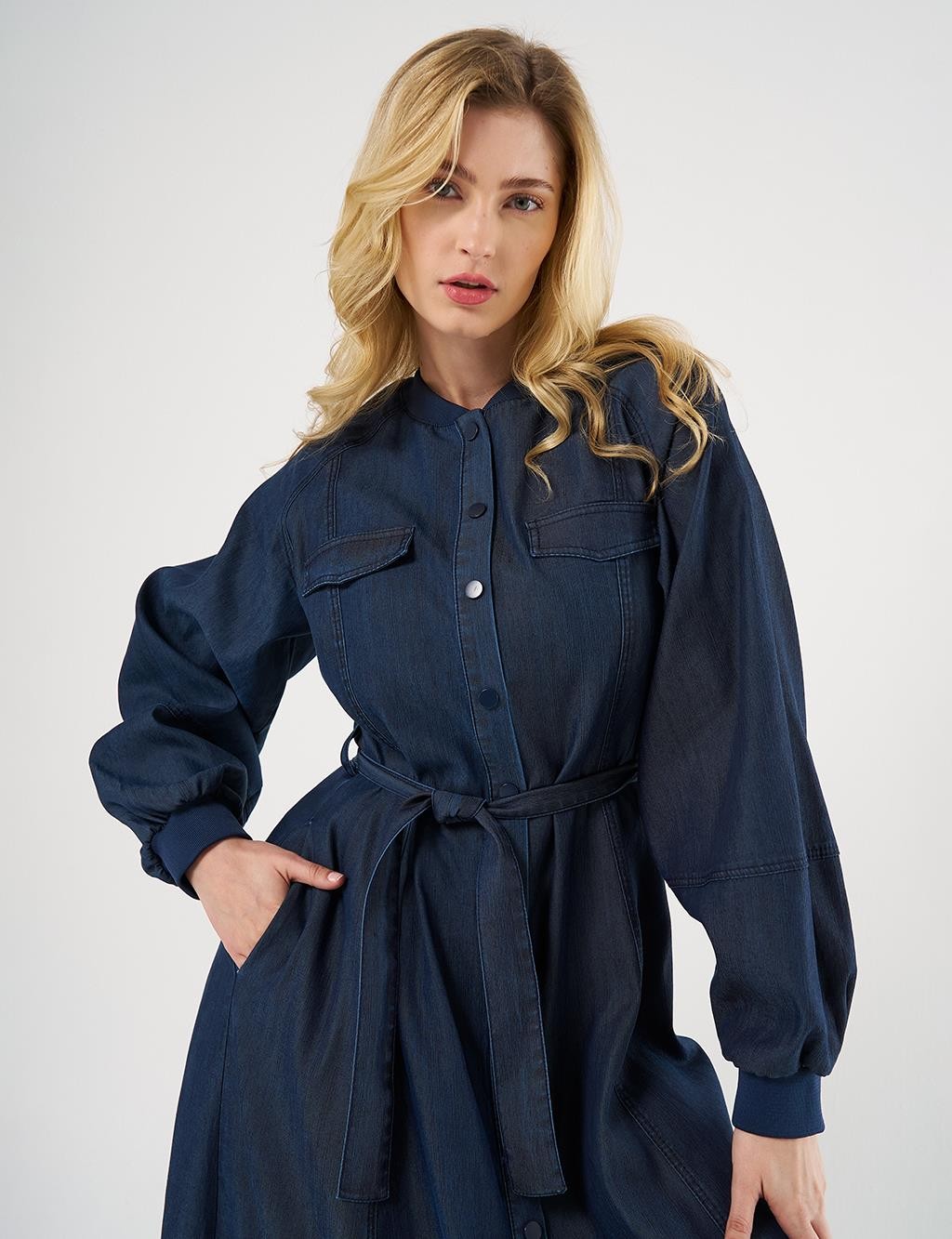 Kayra - Kapak Cepli Denim Elbise