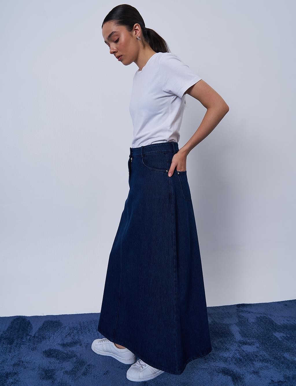 Kayra - Cep Detaylı Denim Etek