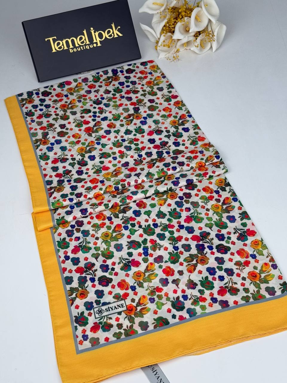 Desenli Pamuklu Kumaş Şal 75x190 cm - Sarı