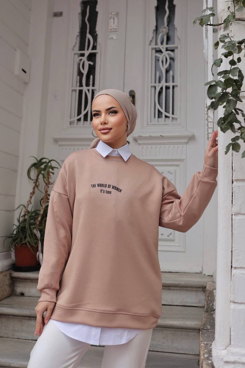 Nuha - Baskılı Oversize Oysho Tunik - Vizon