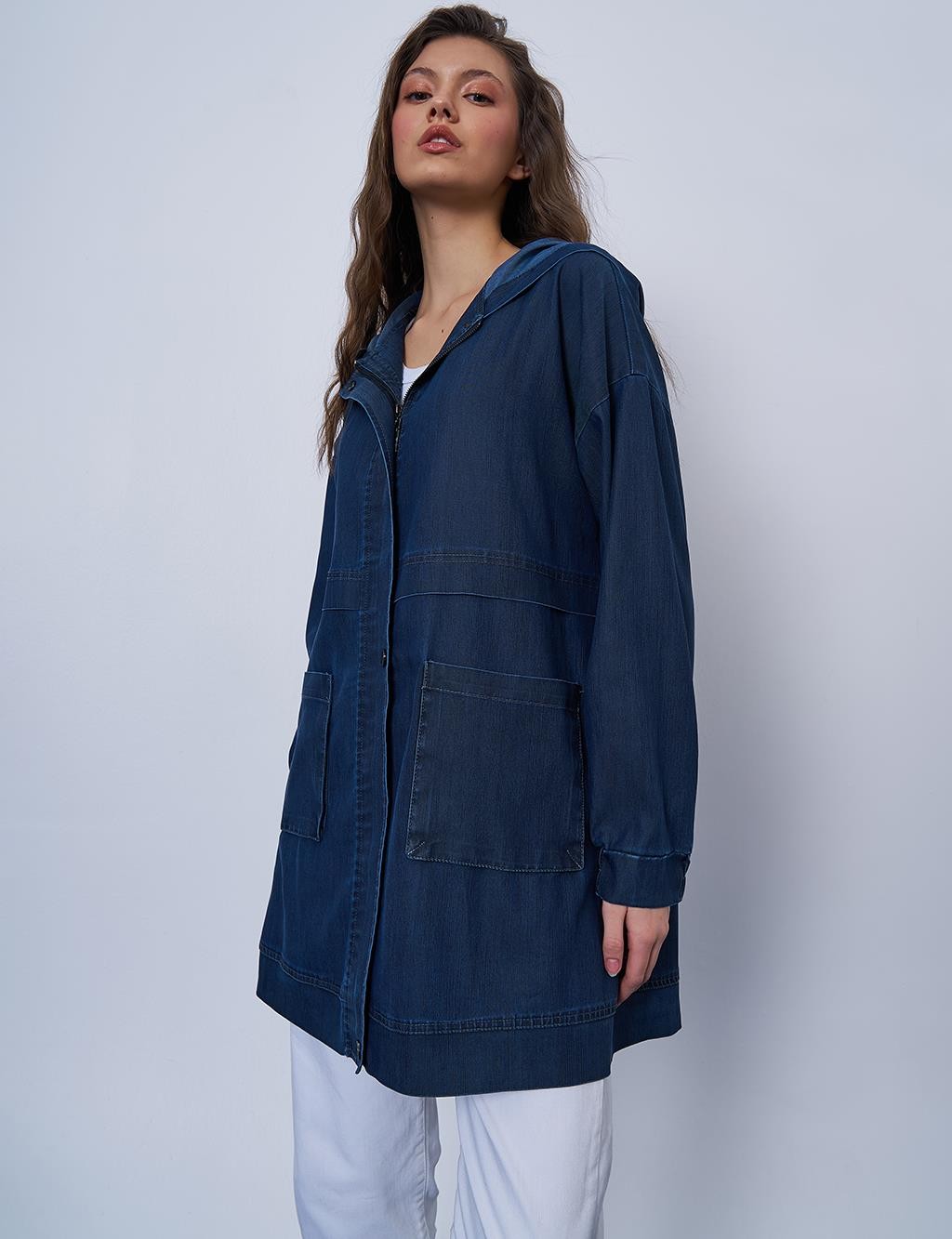 Kayra - Cep Detaylı Denim Efektli Ceket