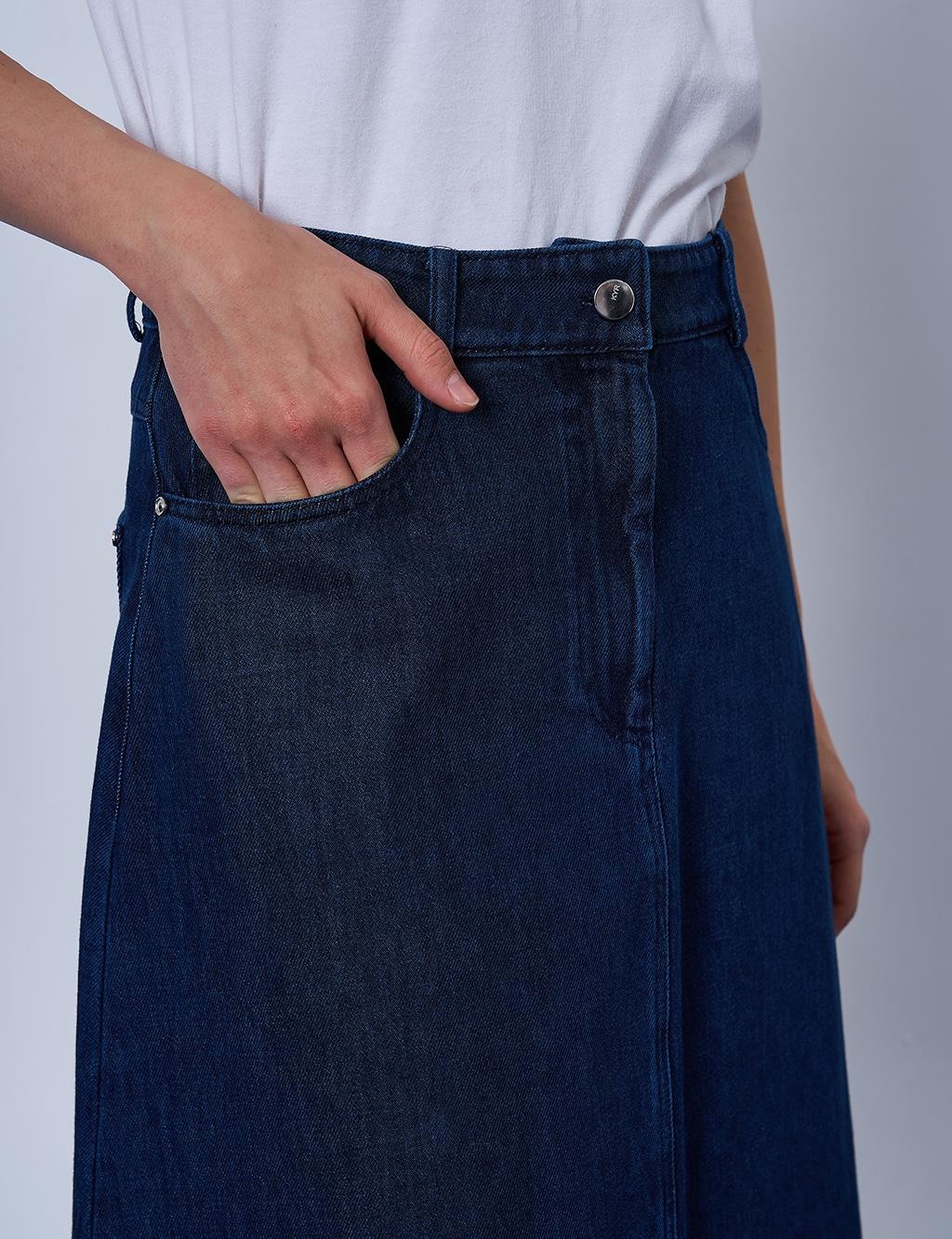Kayra - Cep Detaylı Denim Etek
