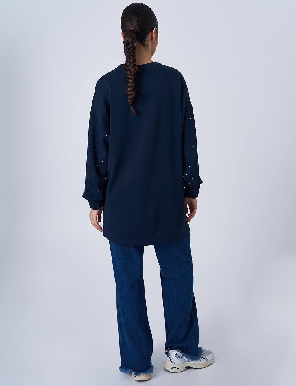 Kayra - Hotfix Baskılı Scuba Sweatshirt - Koyu Lacivert