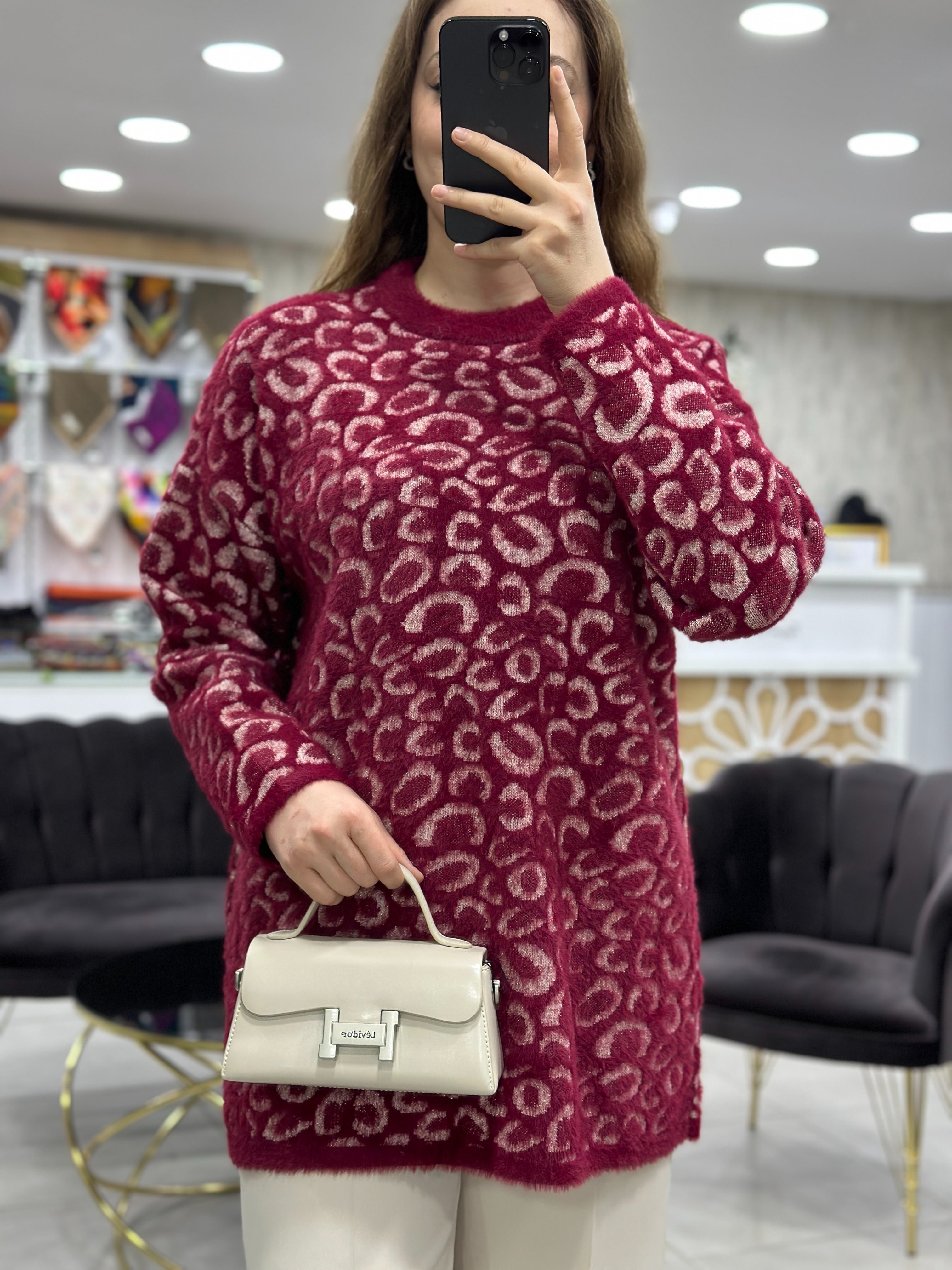 Simli Angora Leoparlı Tunik