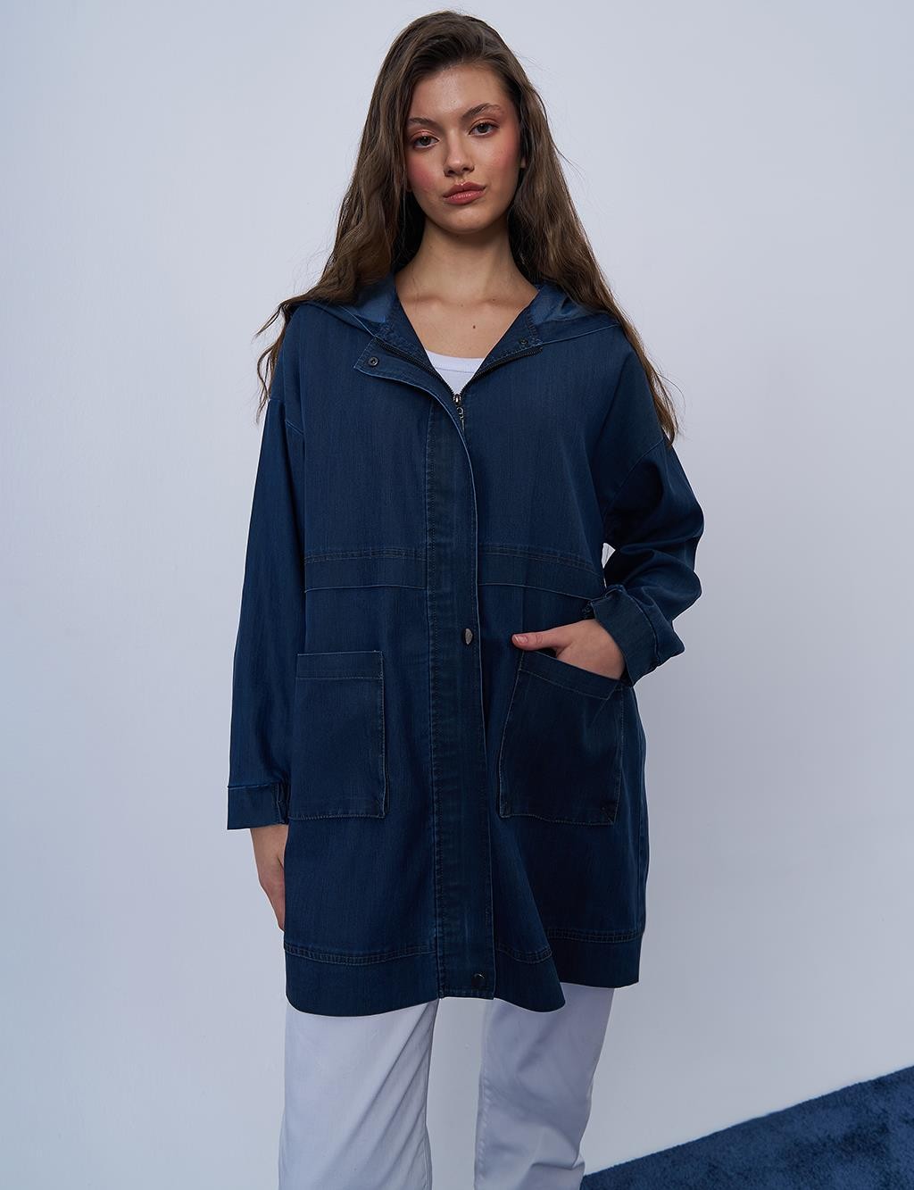 Kayra - Cep Detaylı Denim Efektli Ceket
