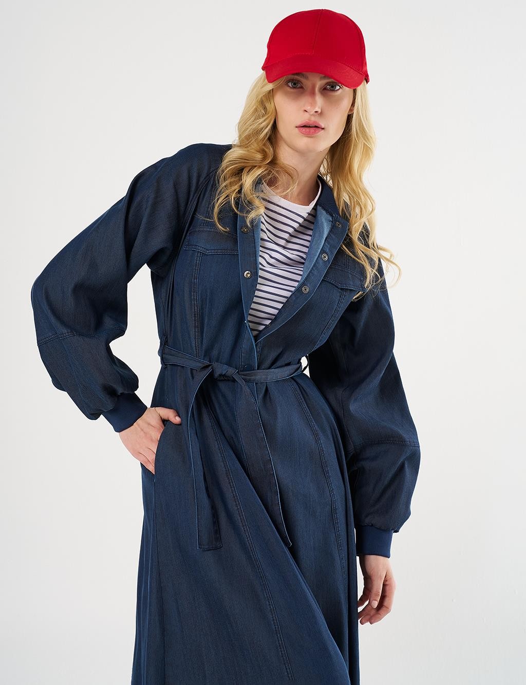 Kayra - Kapak Cepli Denim Elbise