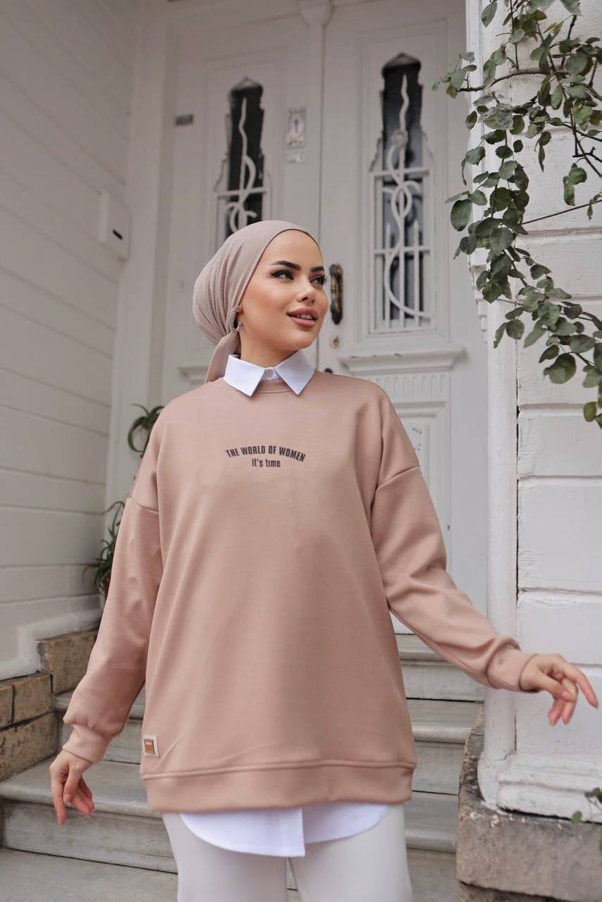 Nuha - Baskılı Oversize Oysho Tunik - Vizon