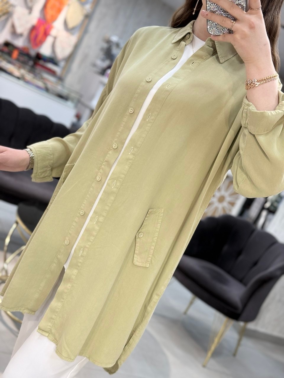 Kol Katlama Detaylı Oversize Tensel Tunik