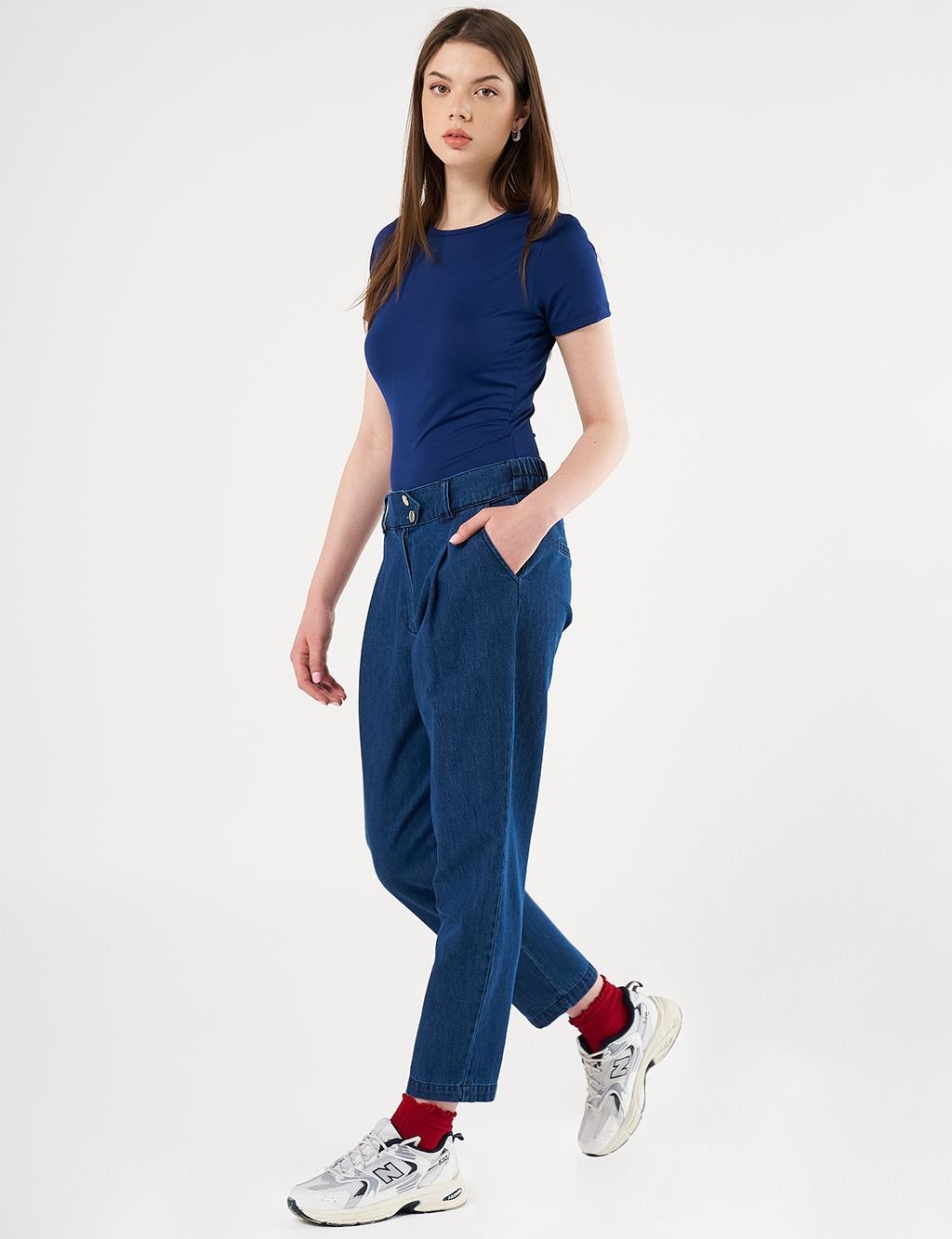 Kayra - Pileli Havuç Kesim Denim Pantolon