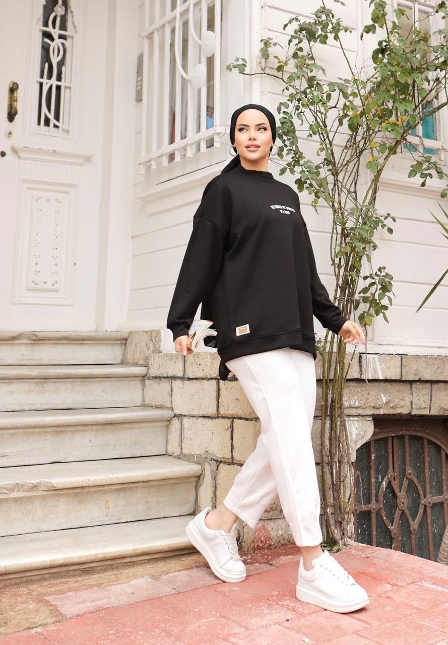 Nuha - Baskılı Oversize Oysho Tunik - Siyah