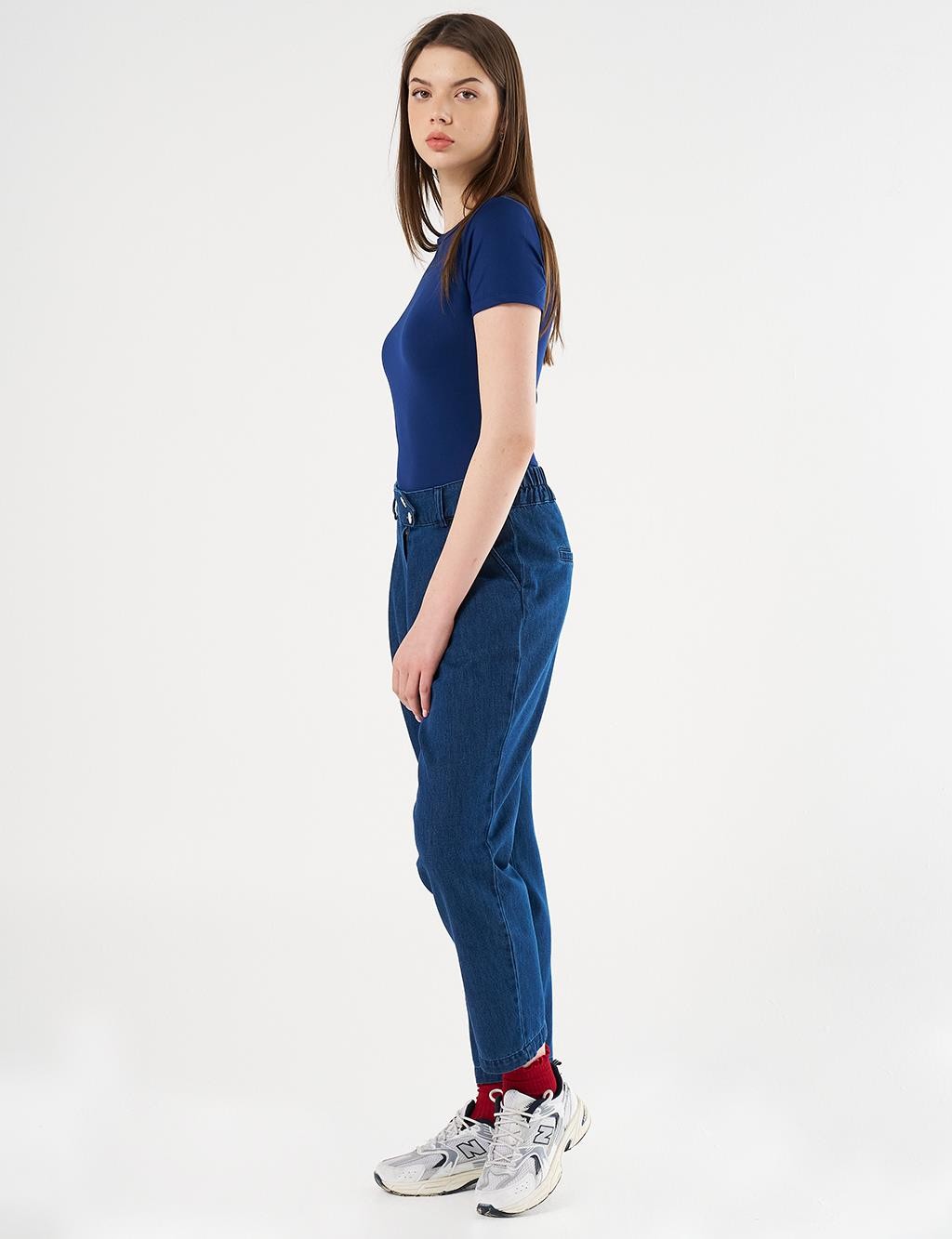 Kayra - Pileli Havuç Kesim Denim Pantolon