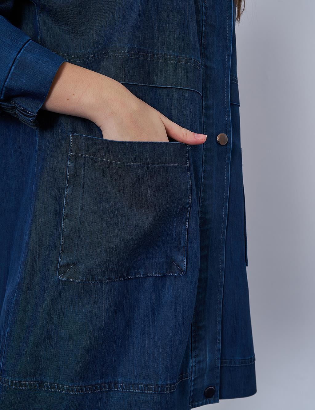 Kayra - Cep Detaylı Denim Efektli Ceket